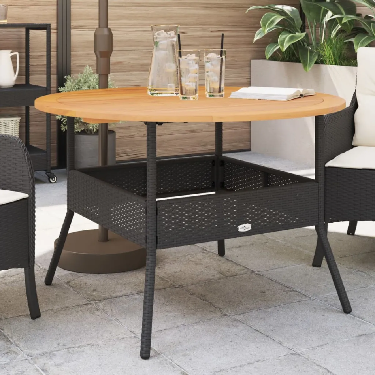 VIDAXL - Table de jardin - Résine tressée - Bois d'acacia - Noir - Image 3