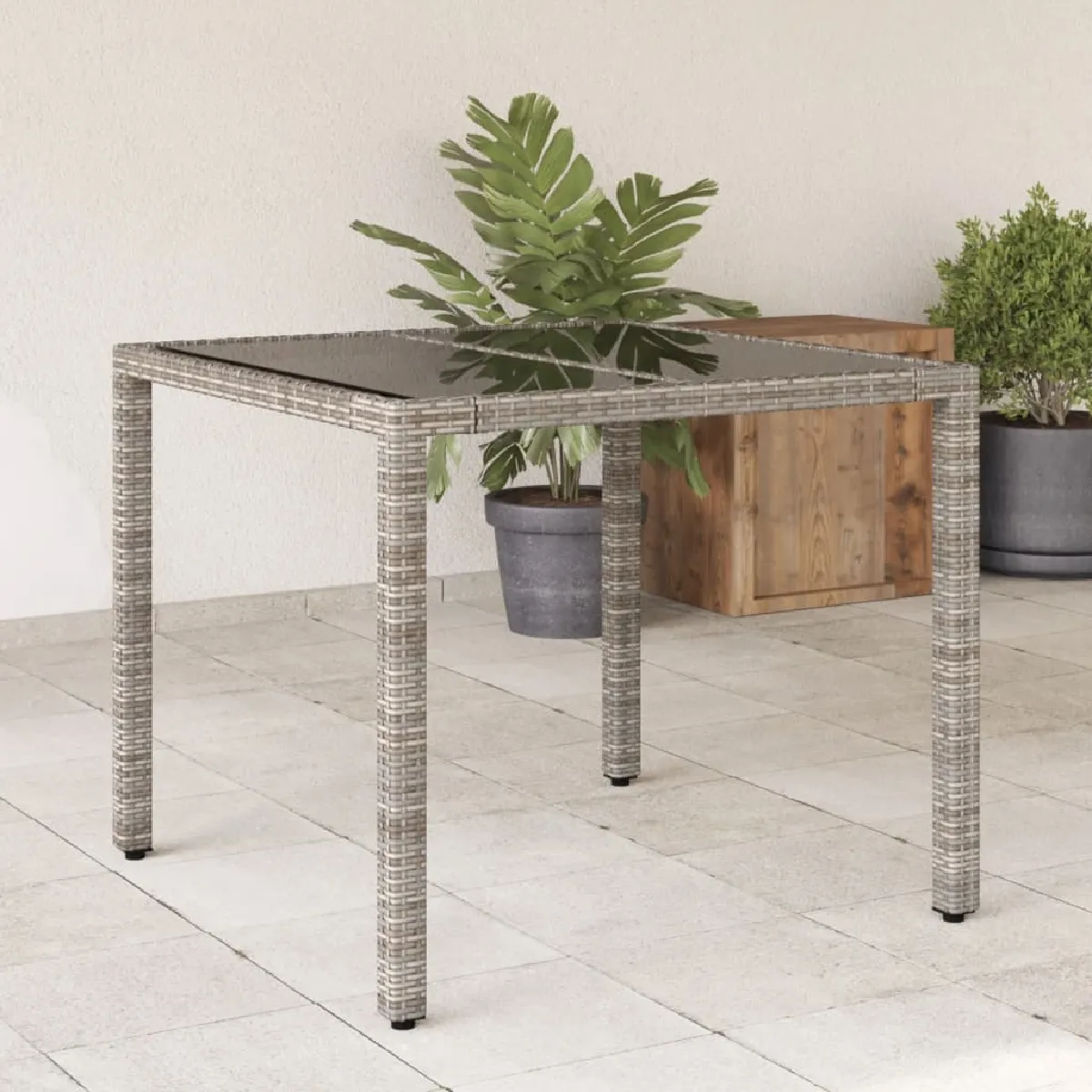vidaXL Table de jardin résine tressée avec verre