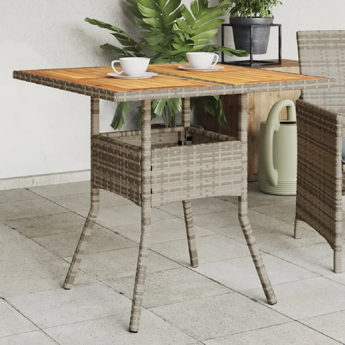 Non Communiqué Gris Vidaxl Table De Jardin Et Dessus En Bois D'acacia, Table À Manger, Table De Repas, Meuble De Patio Terrasse Extérieur, 365520 - Image 3