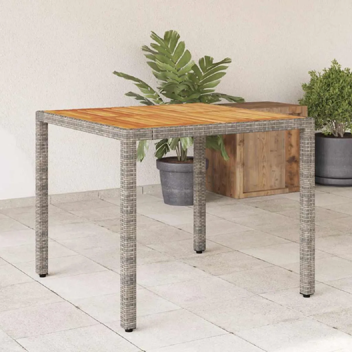 Non Communiqué Gris Vidaxl Table De Jardin Et Dessus En Bois D'acacia, Table À Manger, Table De Repas, Meuble De Patio Terrasse Extérieur, 365530 - Image 3