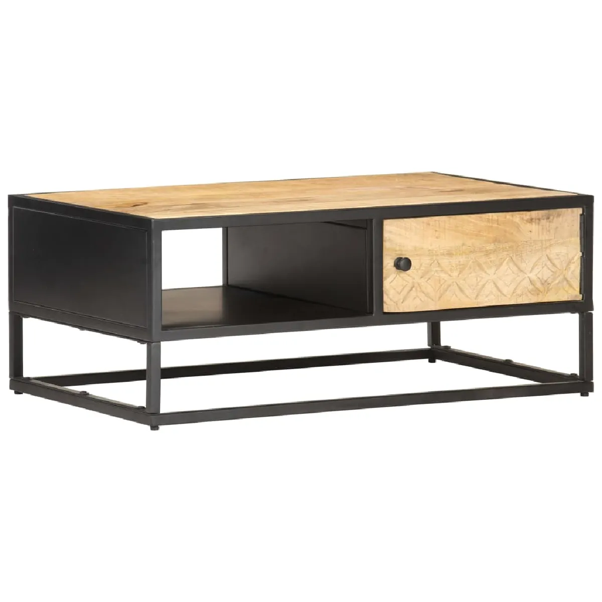 Non Communiqué Brun Table Basse À Porte Sculptée 90X55x36 Cm Bois De Manguier Brut - Image 3
