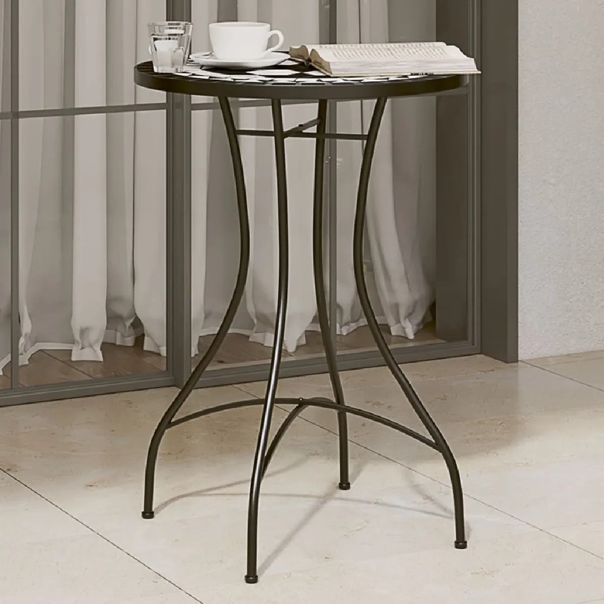 VIDAXL - Table de bistro - Mosaïque - Ø50x70 cm - Noir et Blanc - Image 2