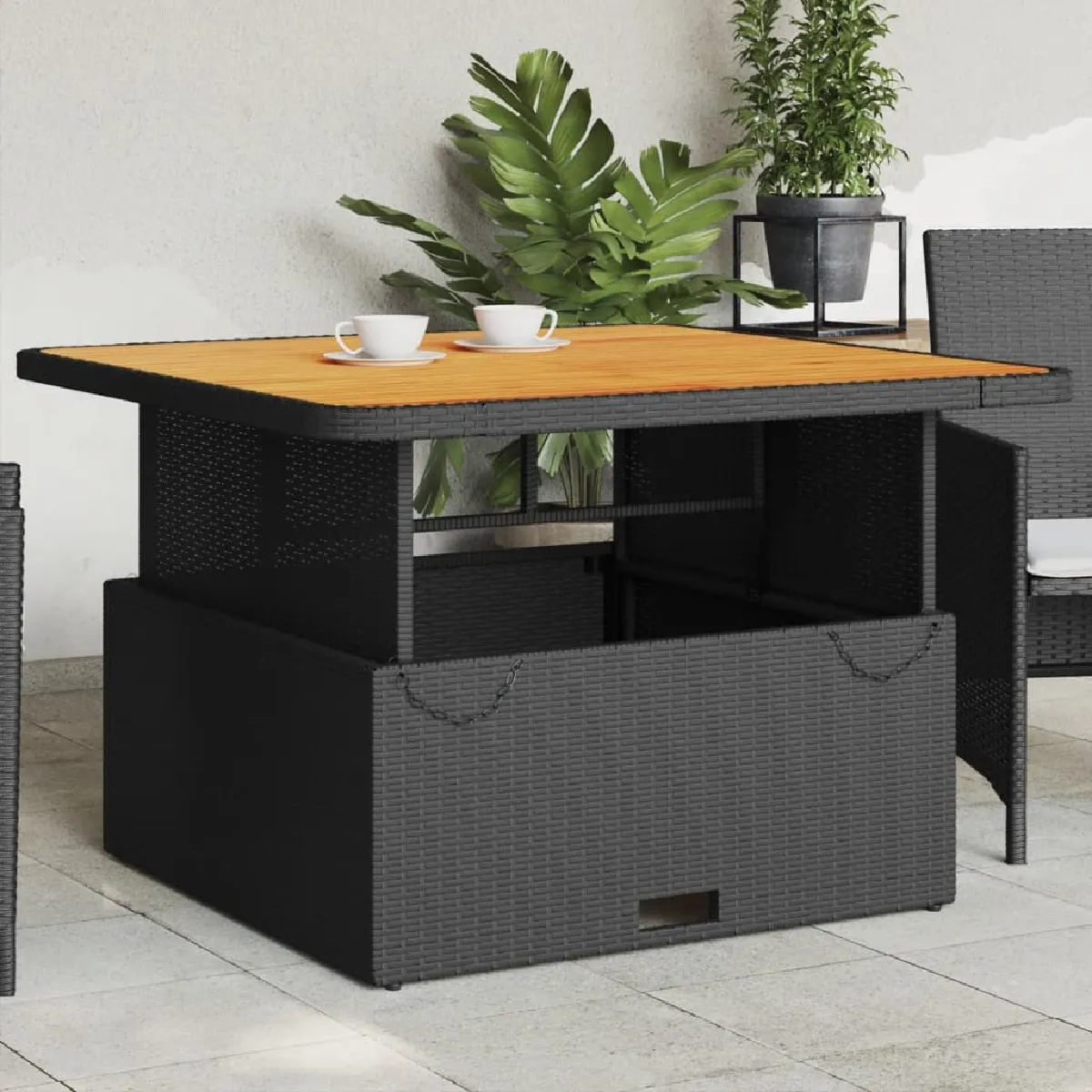 Vidaxl Table de jardin - 110x110x71cm - Résine tressée - Bois acacia - 4 personnes - vue 2