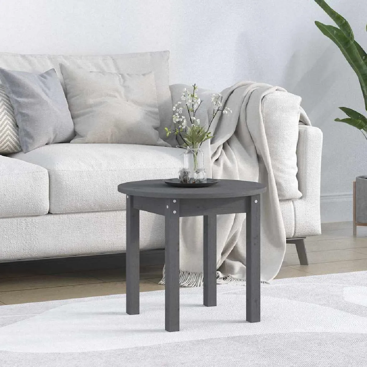 VIDAXL - Table basse - Bois de pin massif - Gris - Ø 45 x 40 cm - Image 2