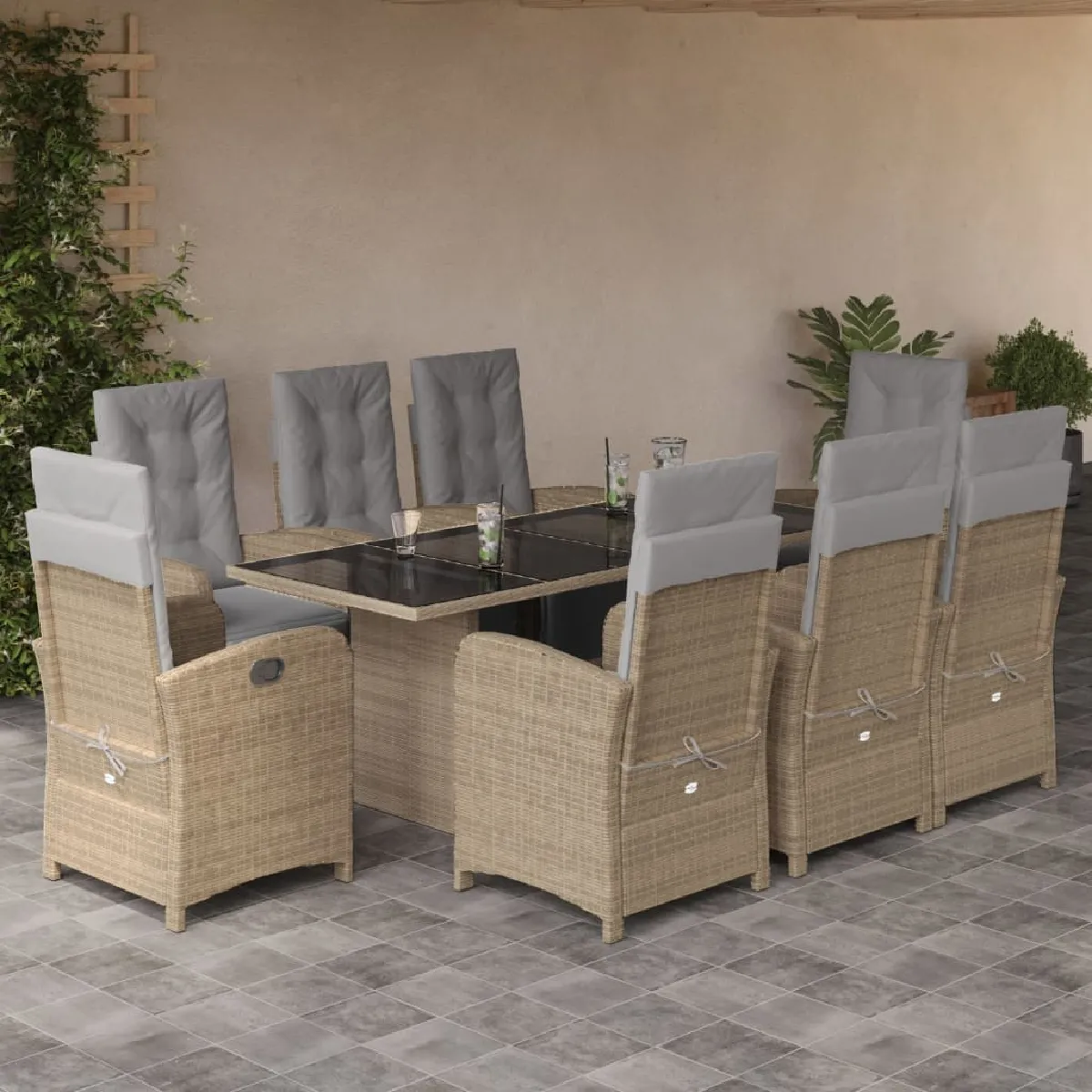 vidaXL Ensemble à manger de jardin et coussins 9 pcs Poly rotin - vue 4