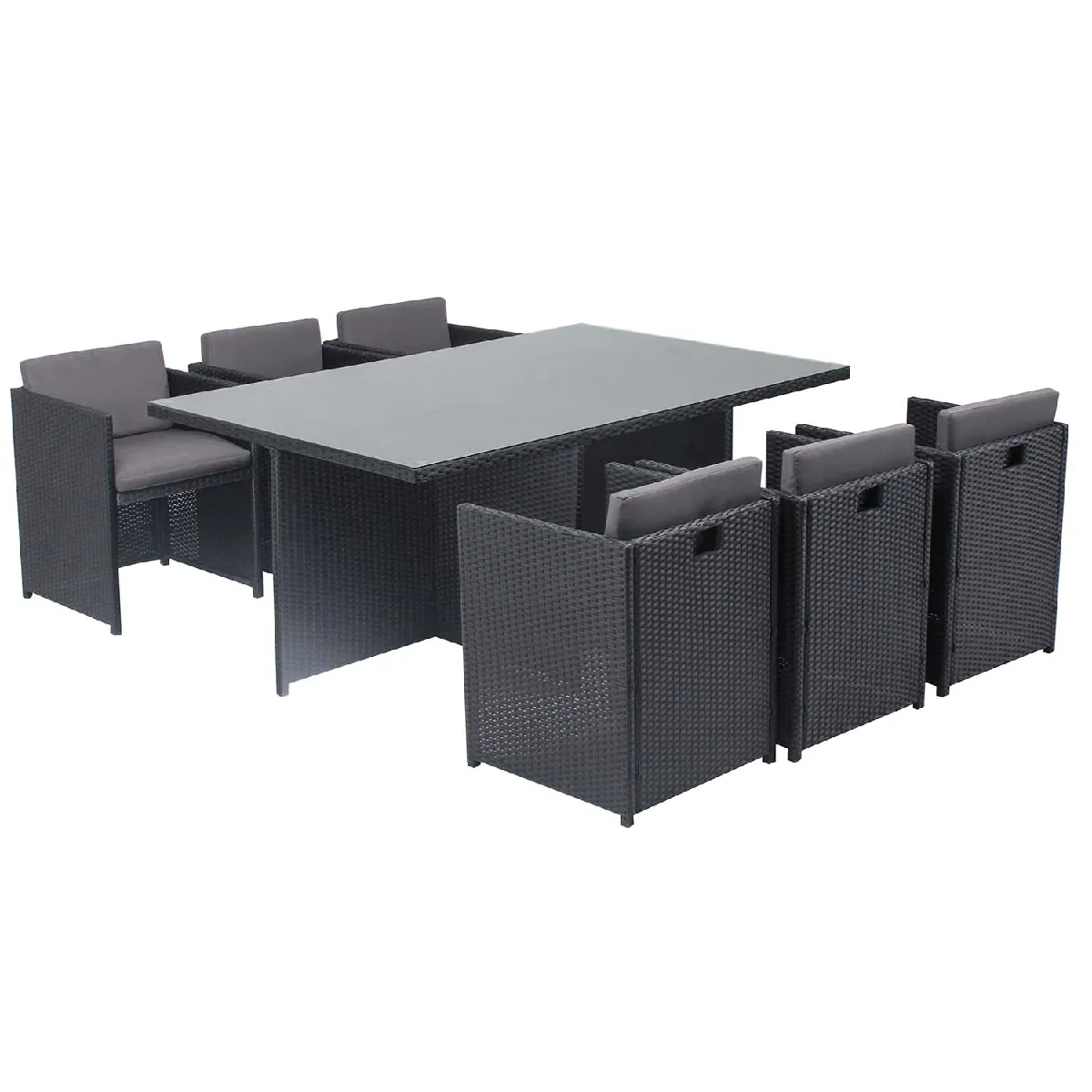 Table et chaises 6 places encastrables en résine noir-gris MIAMI Table et chaises 6 places encastrables en résine noir-gris MIAMI