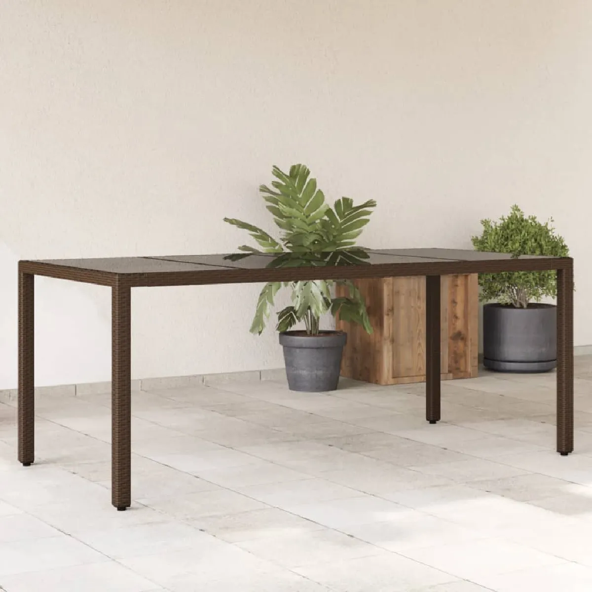 vidaXL Table de jardin résine tressée et verre