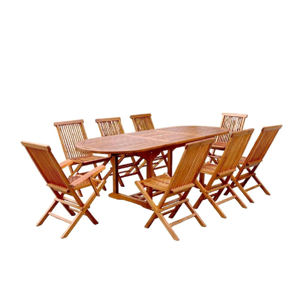 Table de jardin ovale 6 chaises et 2 fauteuils en teck huilé LUBOK Table de jardin ovale 6 chaises et 2 fauteuils en teck huilé LUBOK