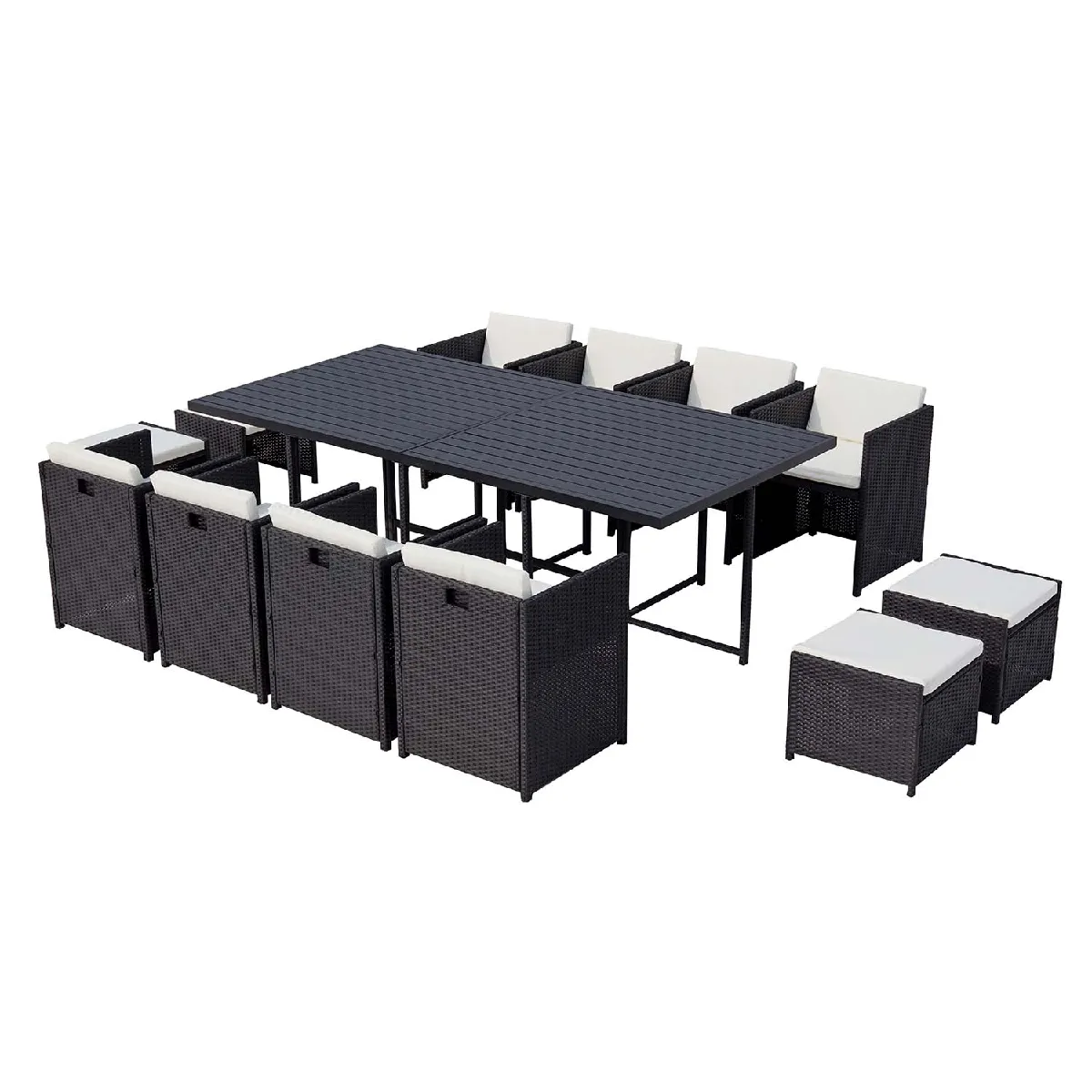 CONCEPT USINE Table et chaise 12 places encastrables alu r&eacute;sine noir-blanc SUNSET
