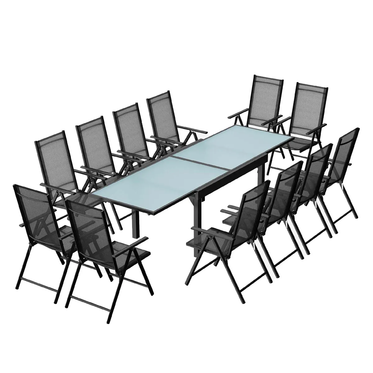 Table de jardin extensible 12 fauteuils en alu et toile PVC BRESCIA