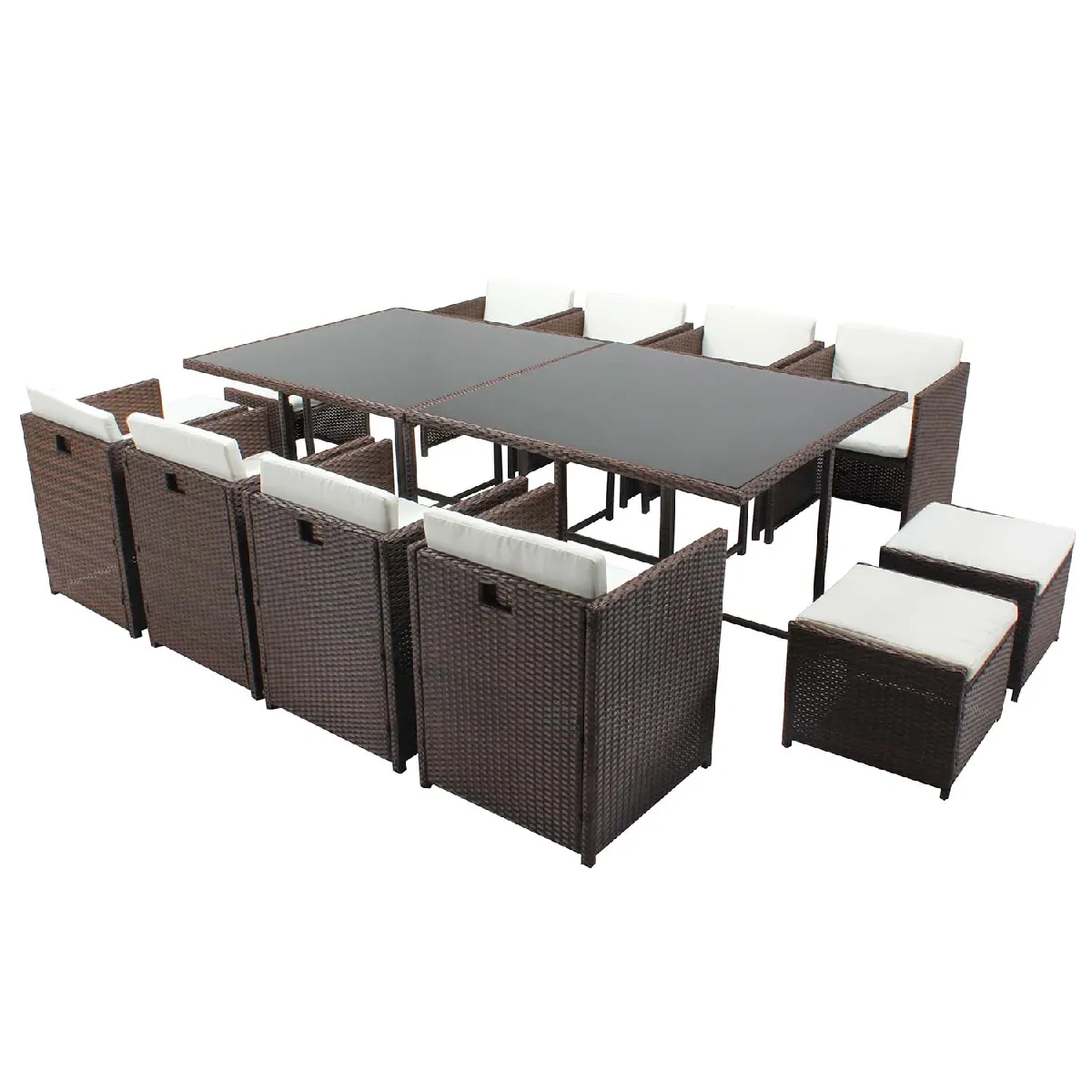 Table et chaises 12 places encastrables résine marron-blanc MIAMI Table et chaises 12 places encastrables résine marron-blanc MIAMI