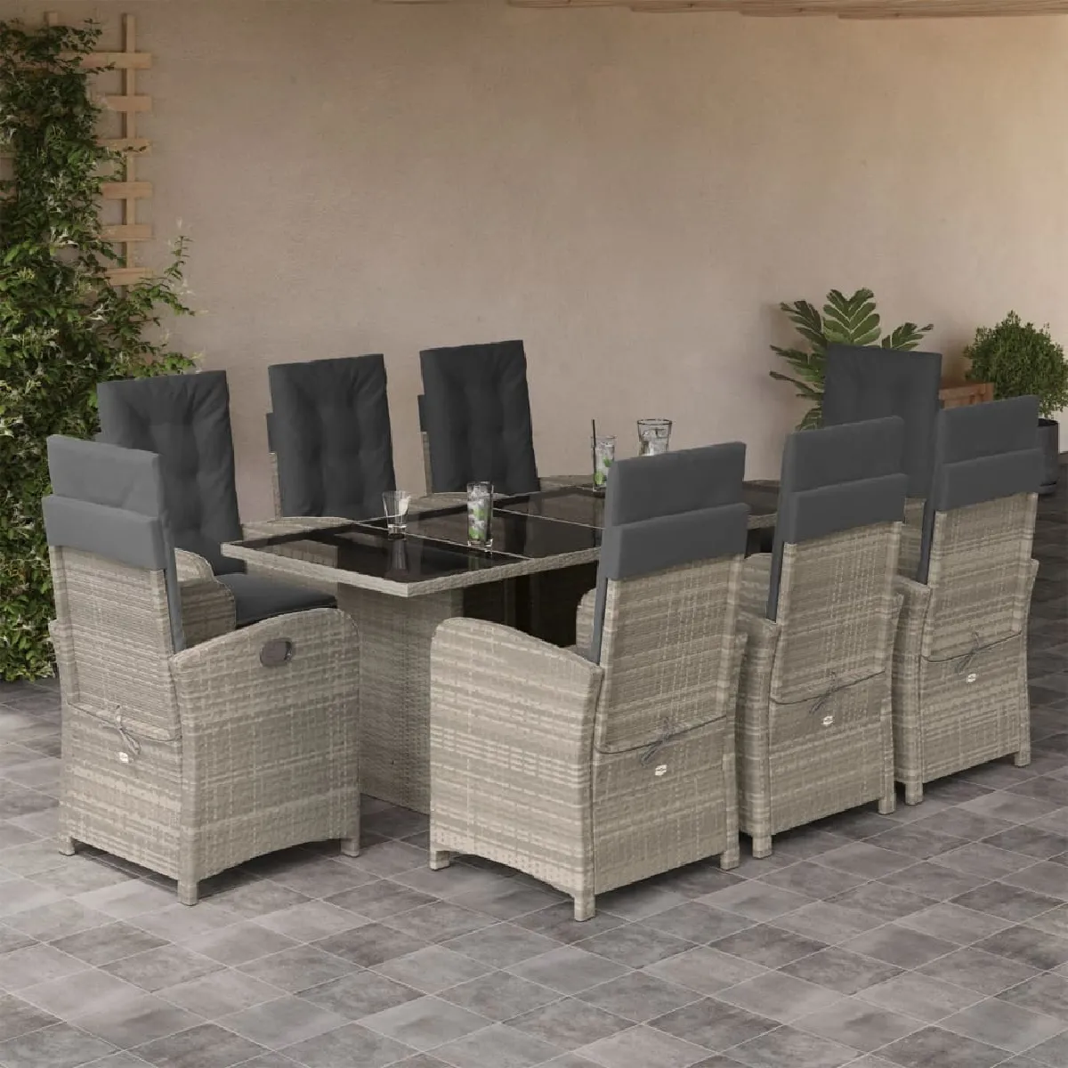 vidaXL Ensemble à manger de jardin 9 pcs avec coussins 3211676 - vue 4