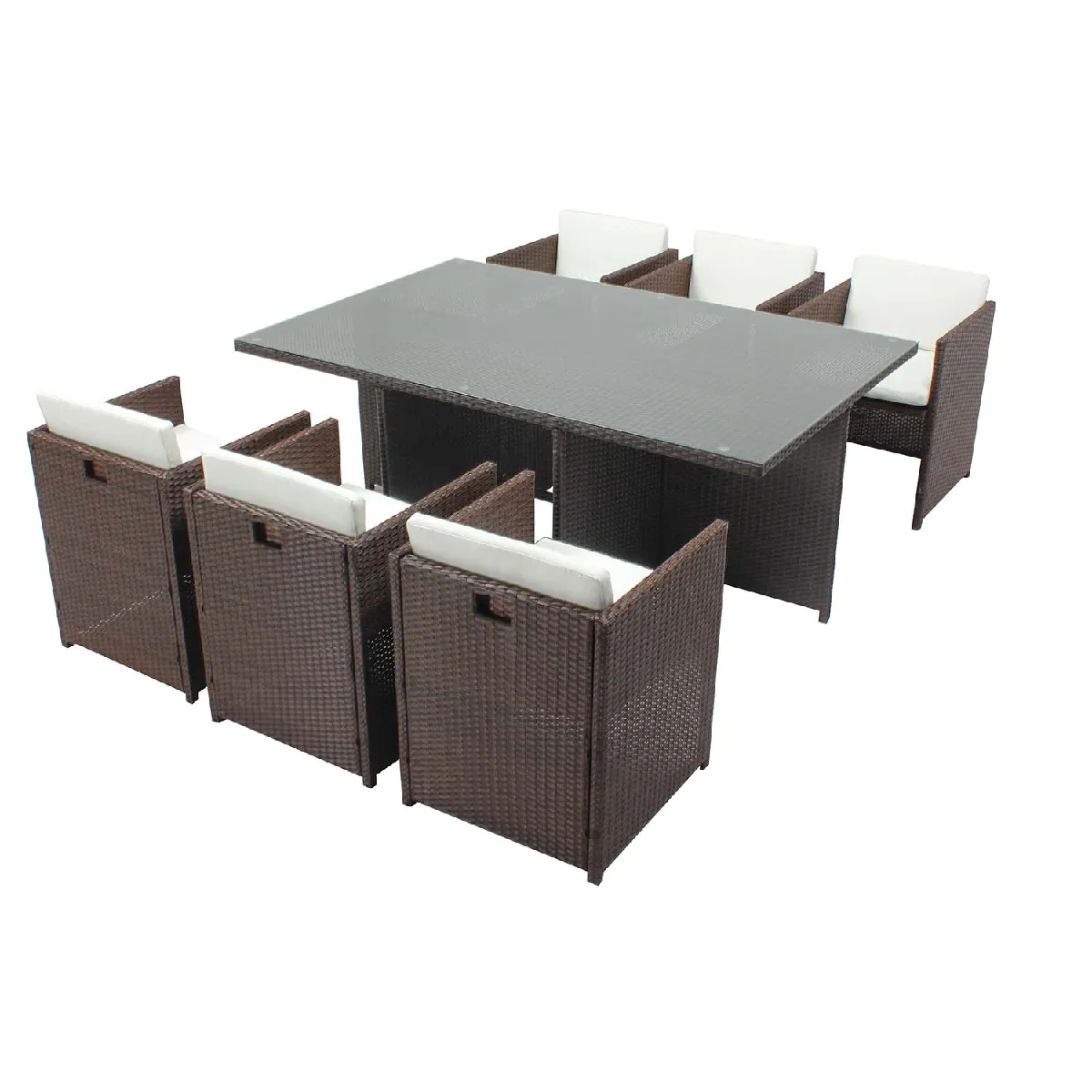 Table et chaises 6 places encastrables résine marron-blanc MIAMI Table et chaises 6 places encastrables résine marron-blanc MIAMI
