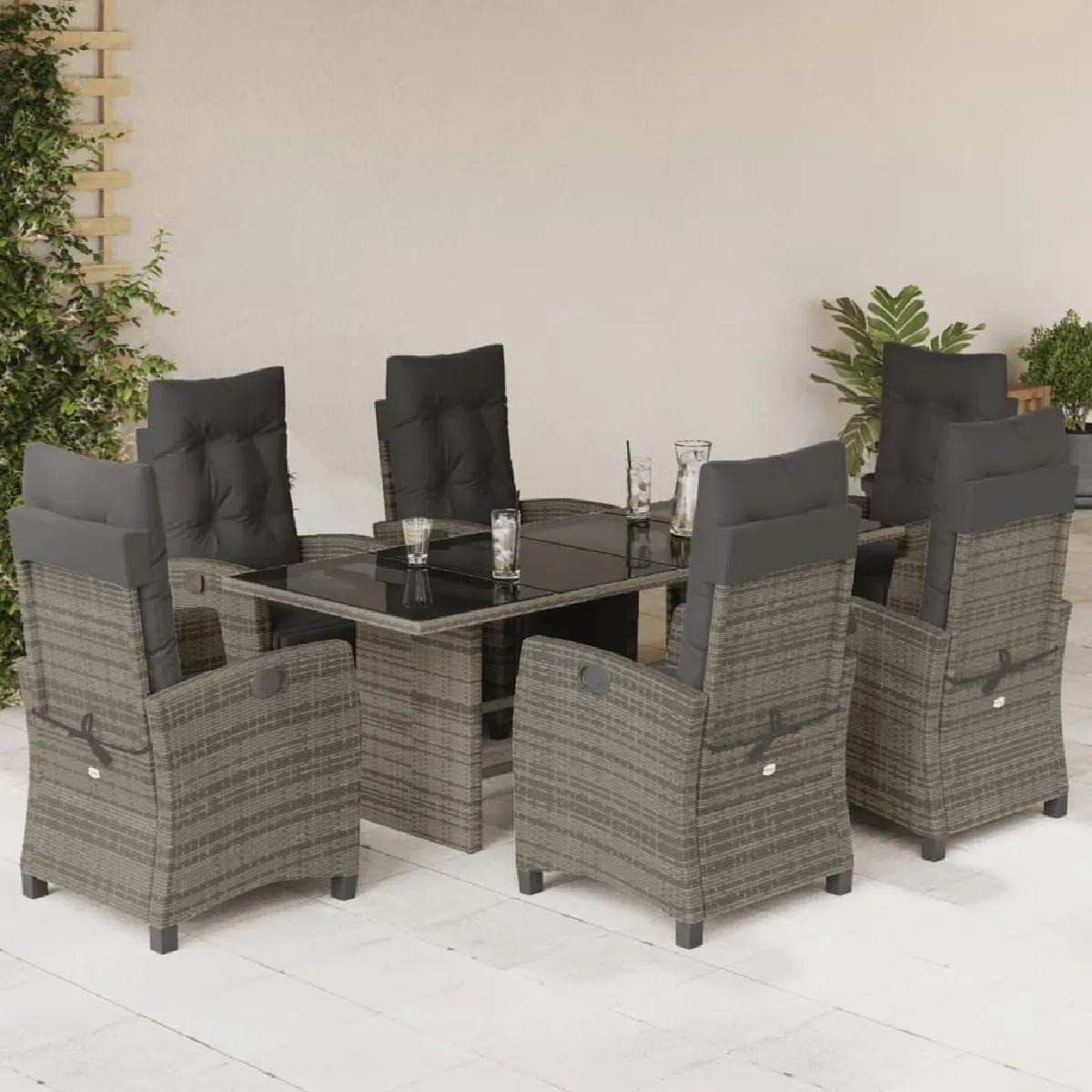 vidaXL Ensemble à Manger de Jardin avec Coussins 7 pcs Table et Chaises à Dossier Rabattable Meubles dExtérieur Patio 3212272