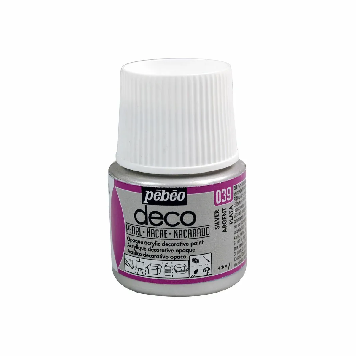 Peinture acrylique opaque nacr&eacute;e - argent - 45 ml 285-039