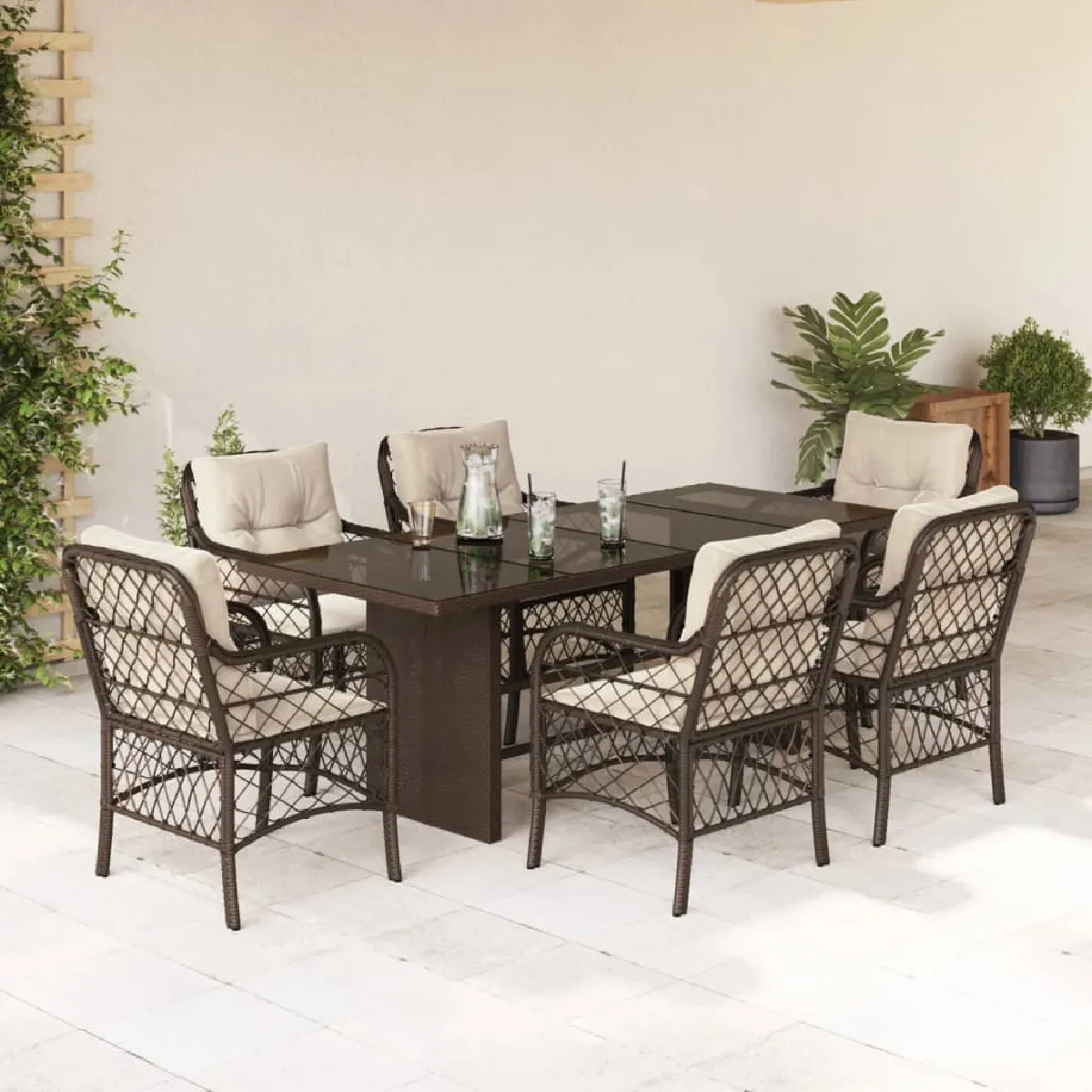 Vidaxl Marron Ensemble À Manger Jardin 7 Pcs - Rotin