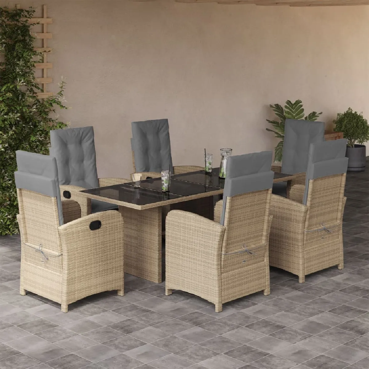 vidaXL Ensemble à Manger de Jardin avec Coussins 7 pcs Table et Chaises à Dossier Rabattable Meubles dExtérieur Patio 3211450 - vue 4