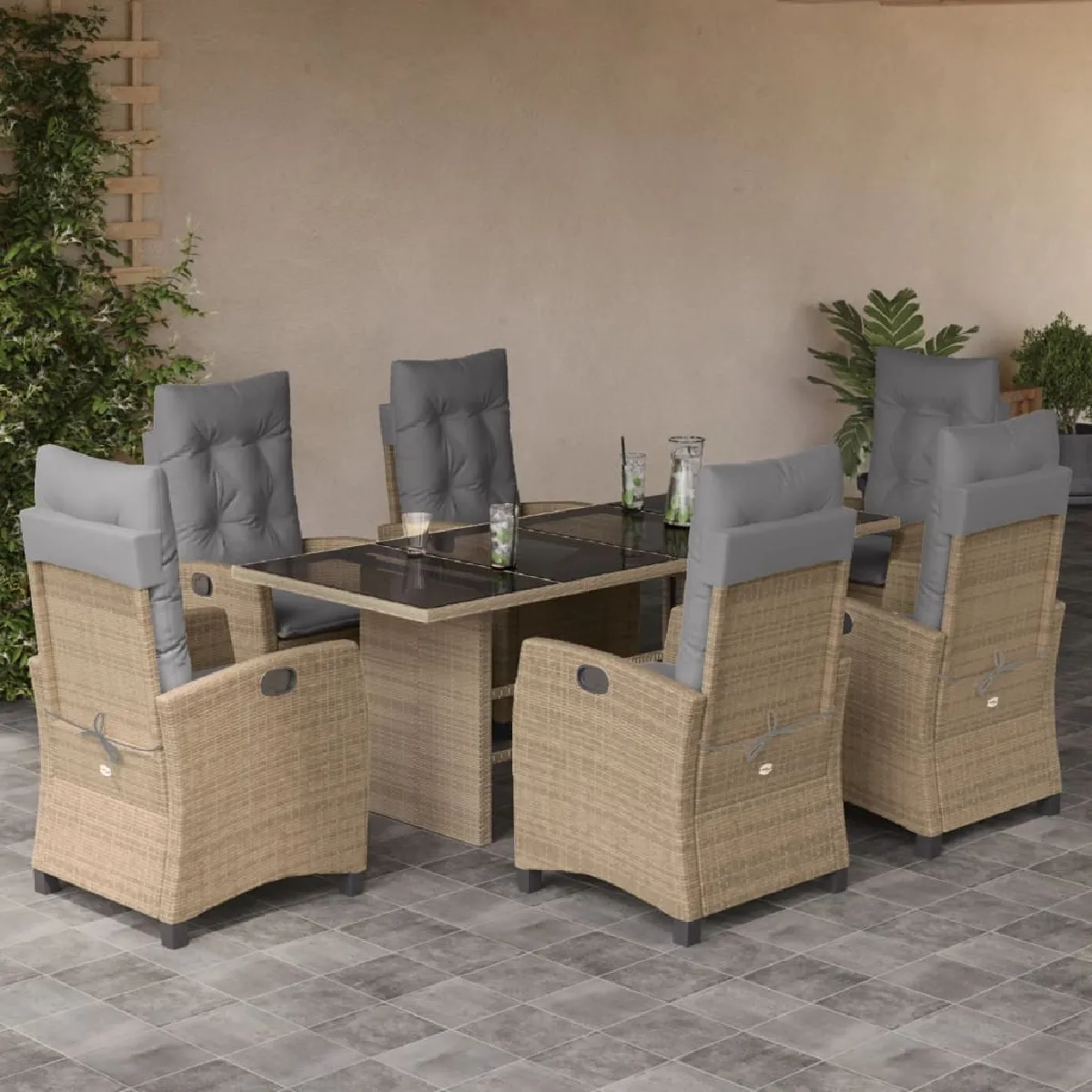 vidaXL Ensemble à Manger de Jardin avec Coussins 7 pcs Table et Chaises à Dossier Rabattable Meubles dExtérieur Patio 3212272 - vue 6