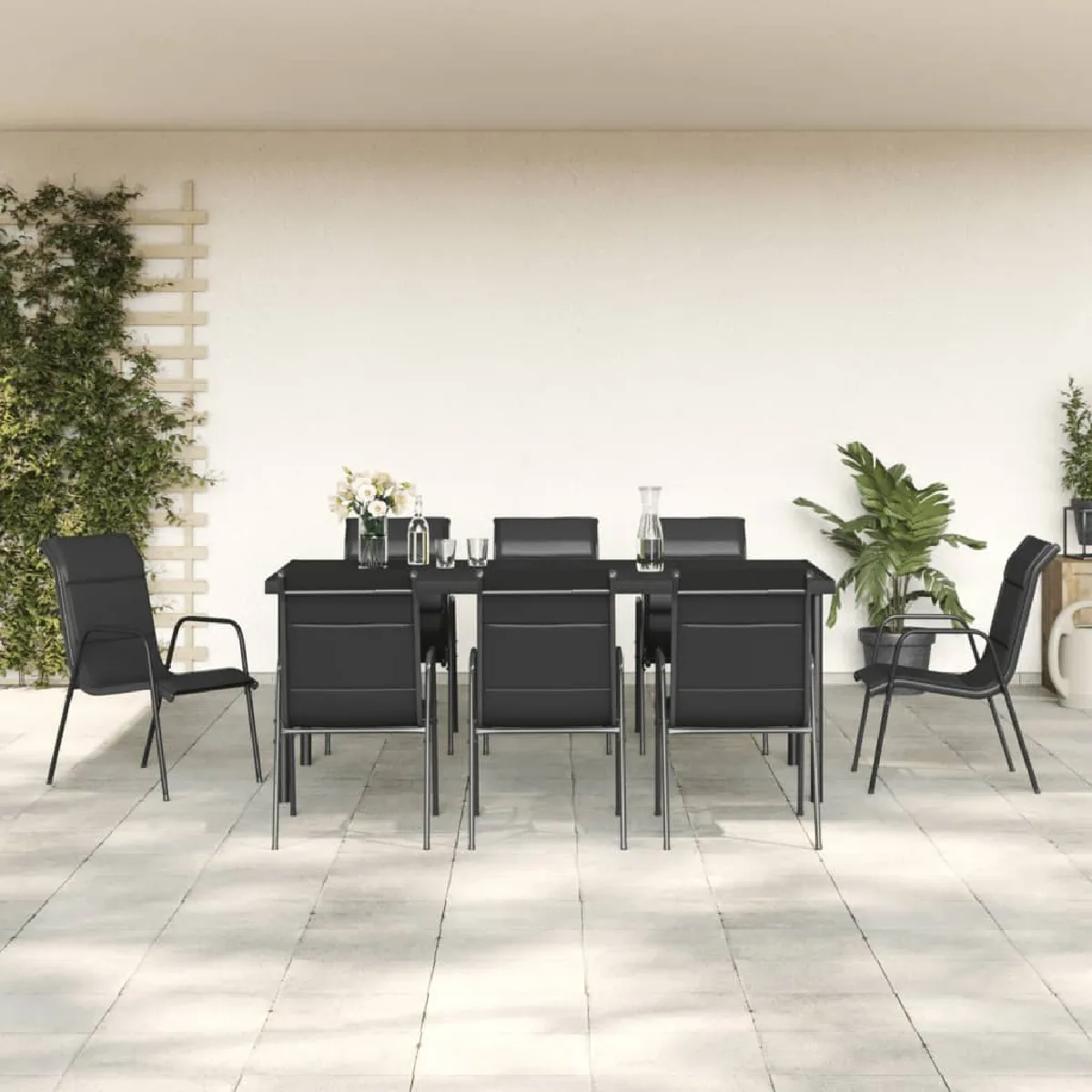 Non Communiqué Noir Vidaxl Ensemble À Manger De Jardin 9 Pcs Textilène Et Acier 3200701 - Image 3