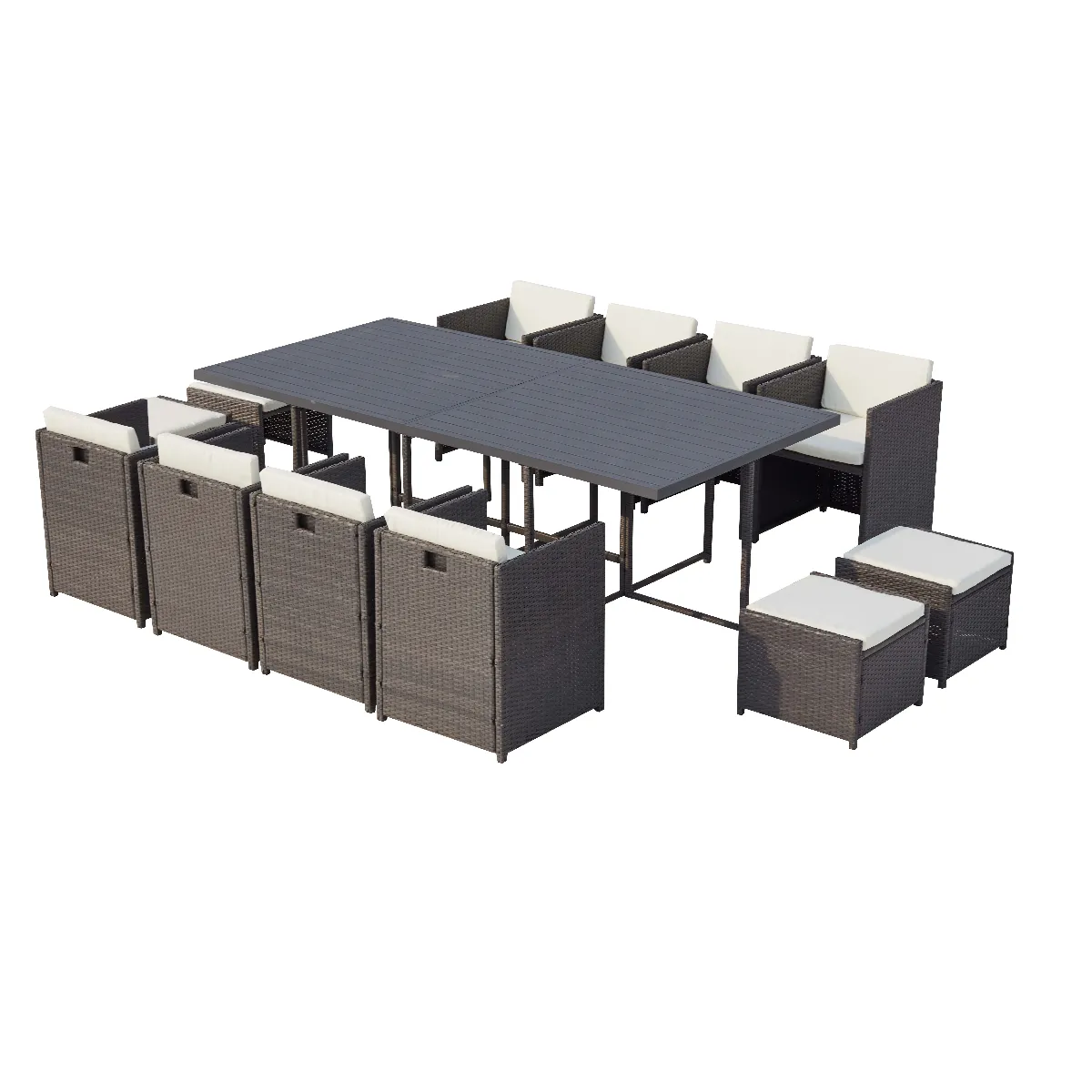 Table et chaise 12 places encastrables alu résine gris-blanc SUNSET Table et chaise 12 places encastrables alu résine gris-blanc SUNSET