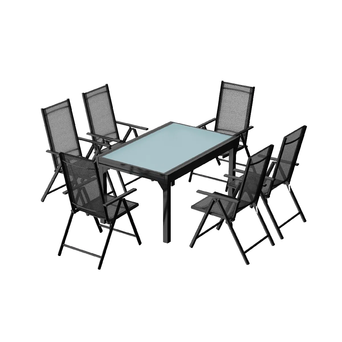 Table de jardin extensible et 6 fauteuils en alu et toile PVC BRESCIA