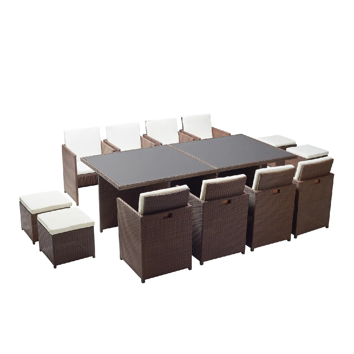 CONCEPT USINE Table et chaises 12 places encastrables r&eacute;sine marron-blanc MONACO