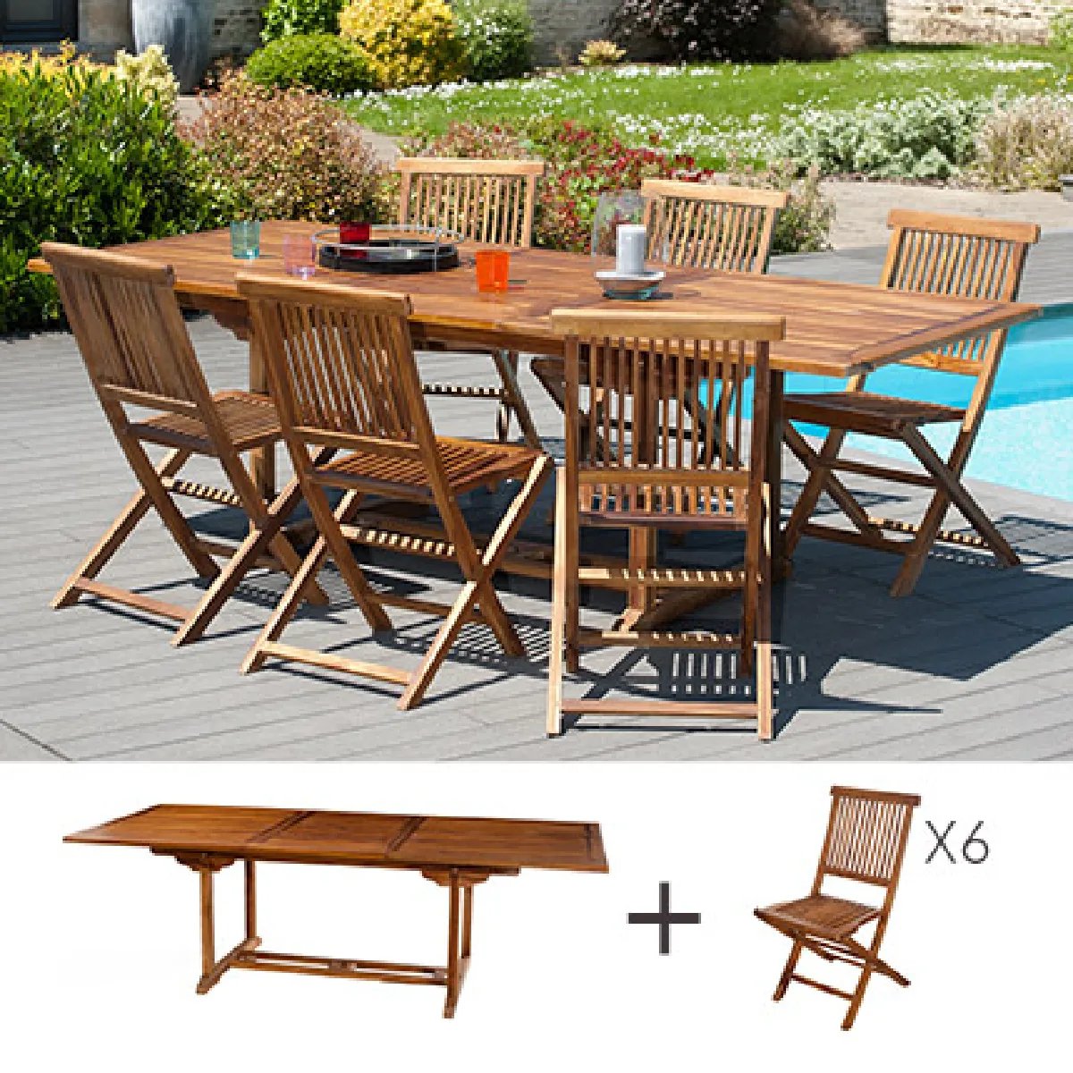 Mes Ensemble table et 6 chaises jardin - Marron