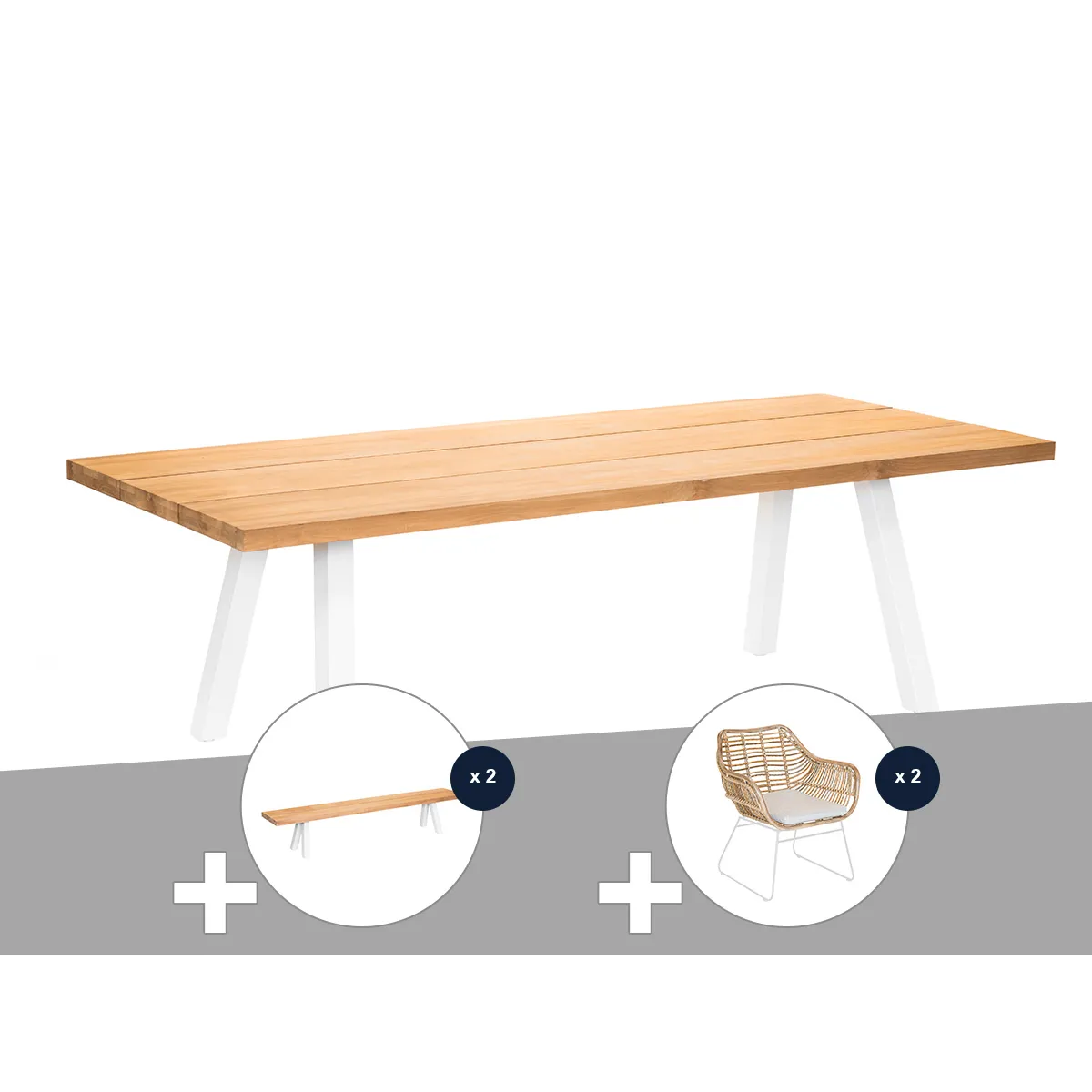 Jardiline Table de Jardin Seychelles + 2 Bancs + 2 Fauteuils Jardiline Table de Jardin Seychelles + 2 Bancs + 2 Fauteuils