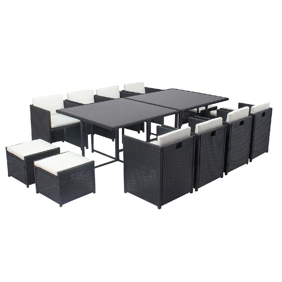Table et chaises 12 places encastrables résine noir-blanc MIAMI Table et chaises 12 places encastrables résine noir-blanc MIAMI
