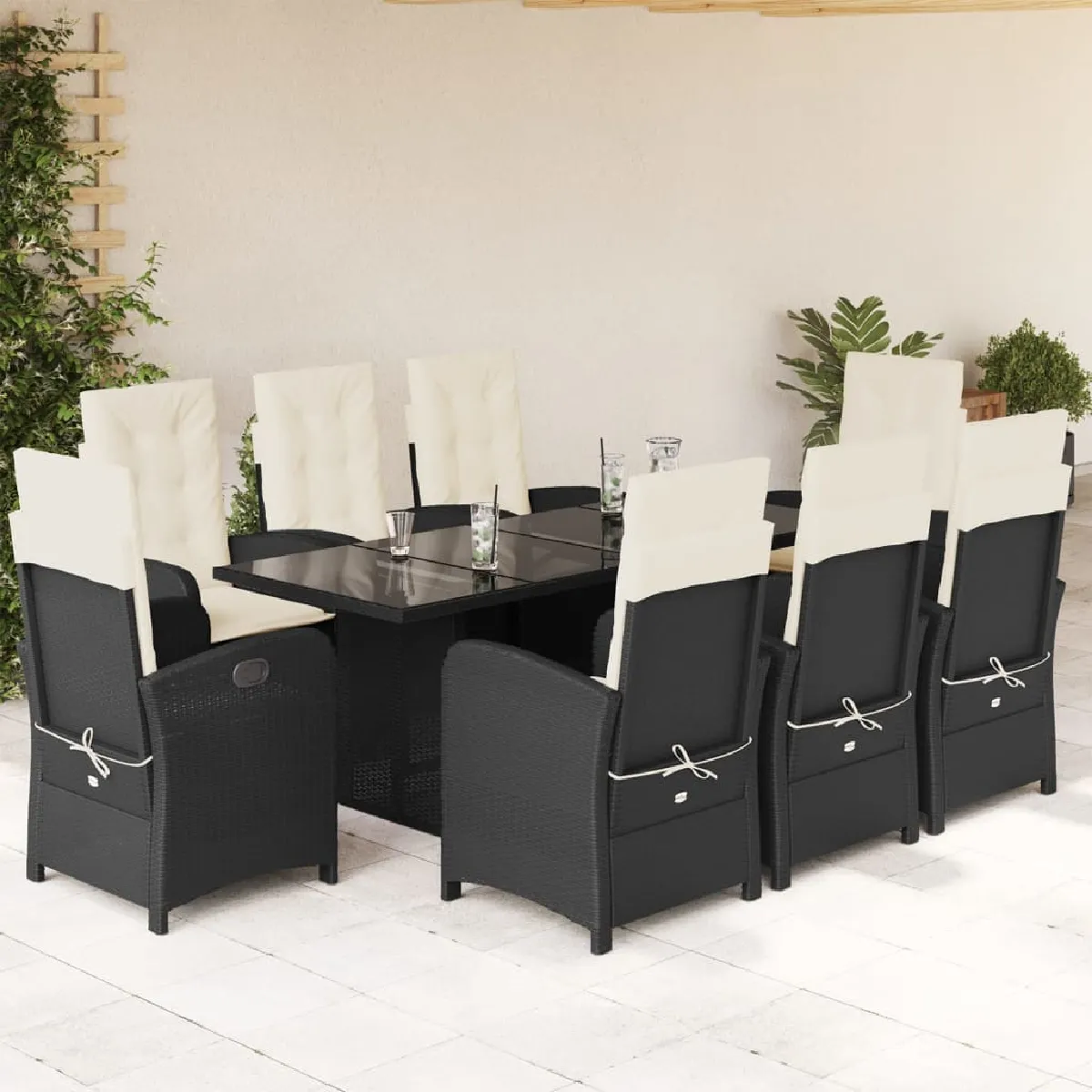 vidaXL Ensemble à Manger de Jardin 9 pcs - Poly Rotin Noir