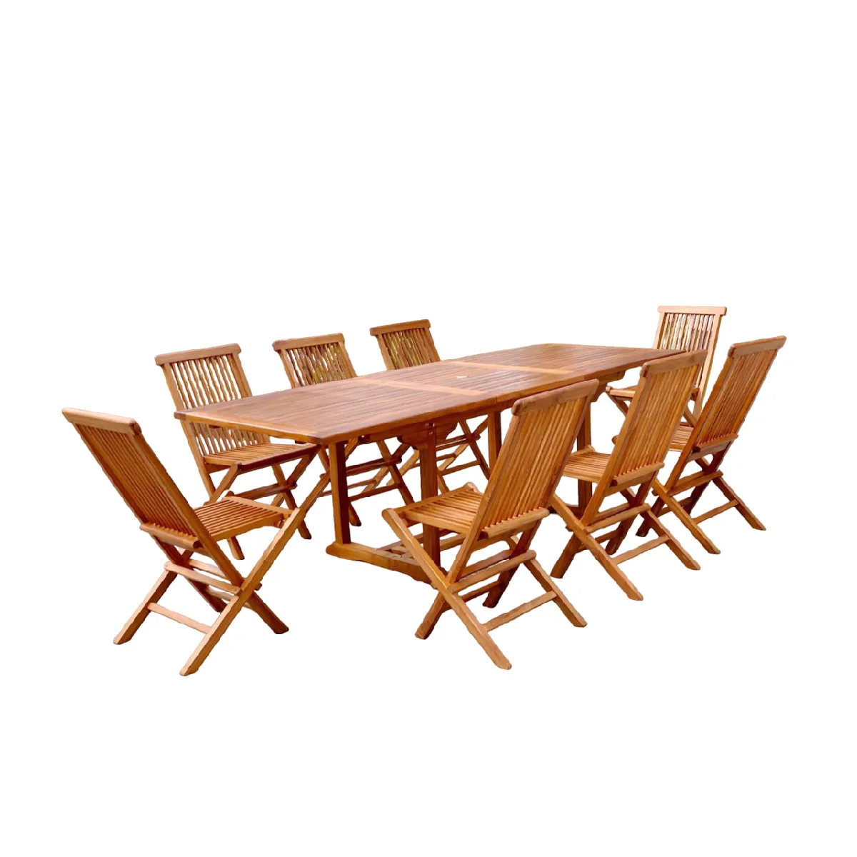 Salon de jardin Teck huilé 8 personnes - Table rectangle + 8 chaises LUBOK