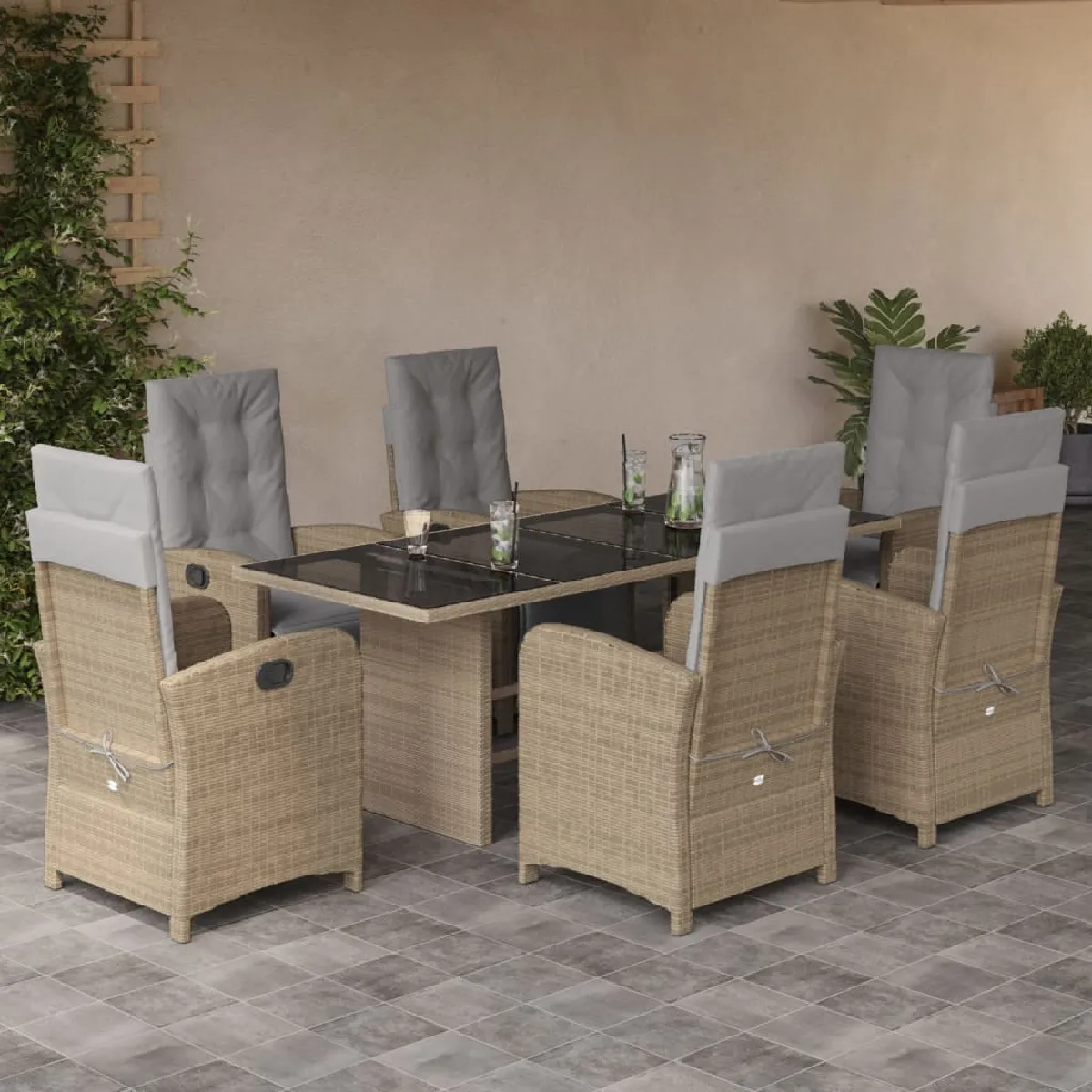 vidaXL Ensemble à Manger de Jardin avec Coussins 7 pcs Table et Chaises à Dossier Rabattable Meubles dExtérieur Patio 3212272 - vue 7