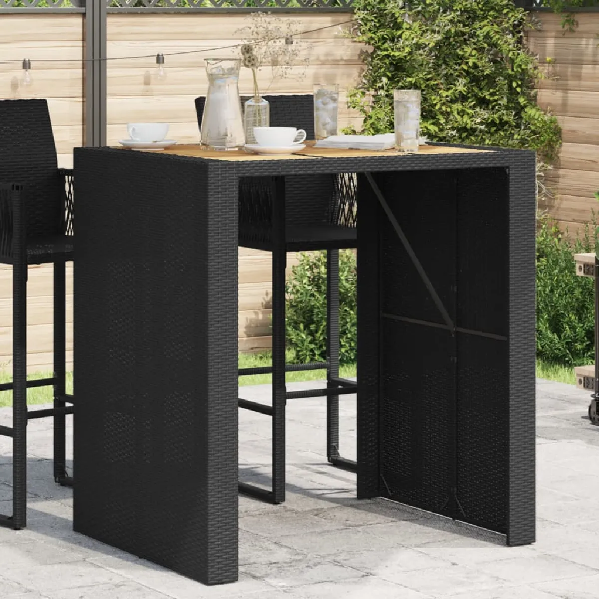 vidaXL Table de bar de jardin et dessus en bois d'acacia résine tressée table d'extérieur table à manger de jardin 368696 - vue 2