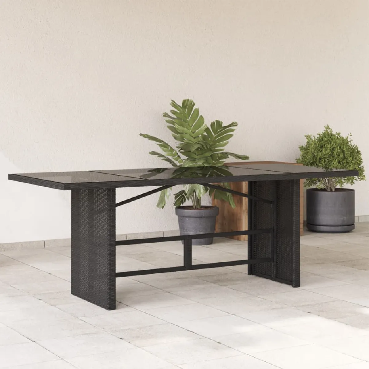 Non Communiqué Noir Vidaxl Table De Jardin Avec Dessus En Verre Résine Tressée, Table D'extérieur, Table À Manger De Jardin, Meuble De 365602 - Image 3
