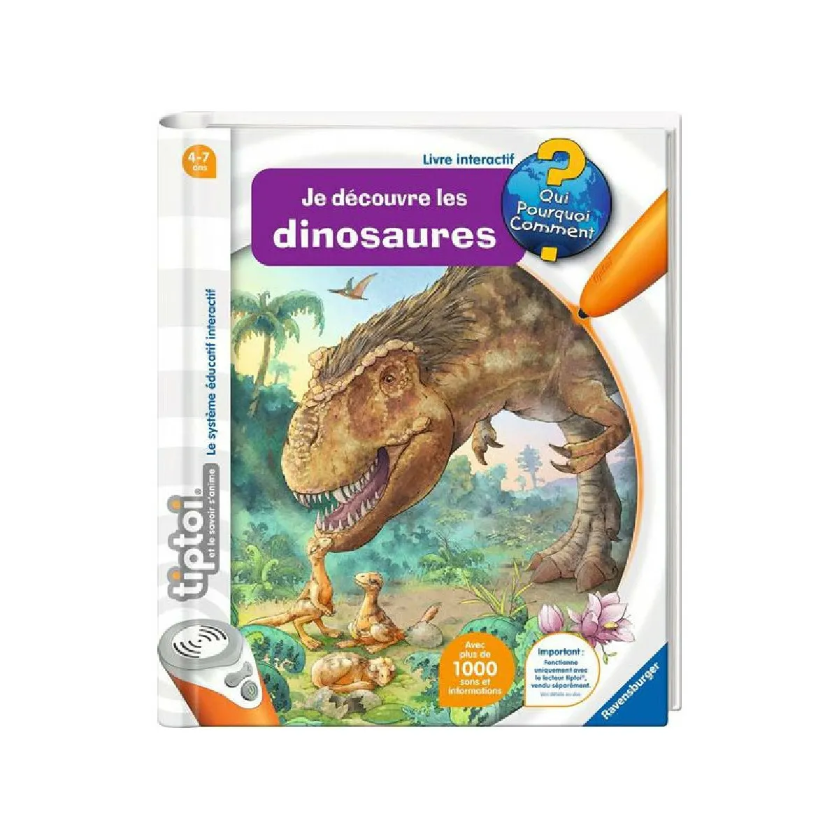 Ravensburger tiptoi® Coffret Complet Lecteur interactif + Livre Je découvre Les Dinosaures Jeu éducatif électronique sans écran A partir de Version française 00 143 - vue 3