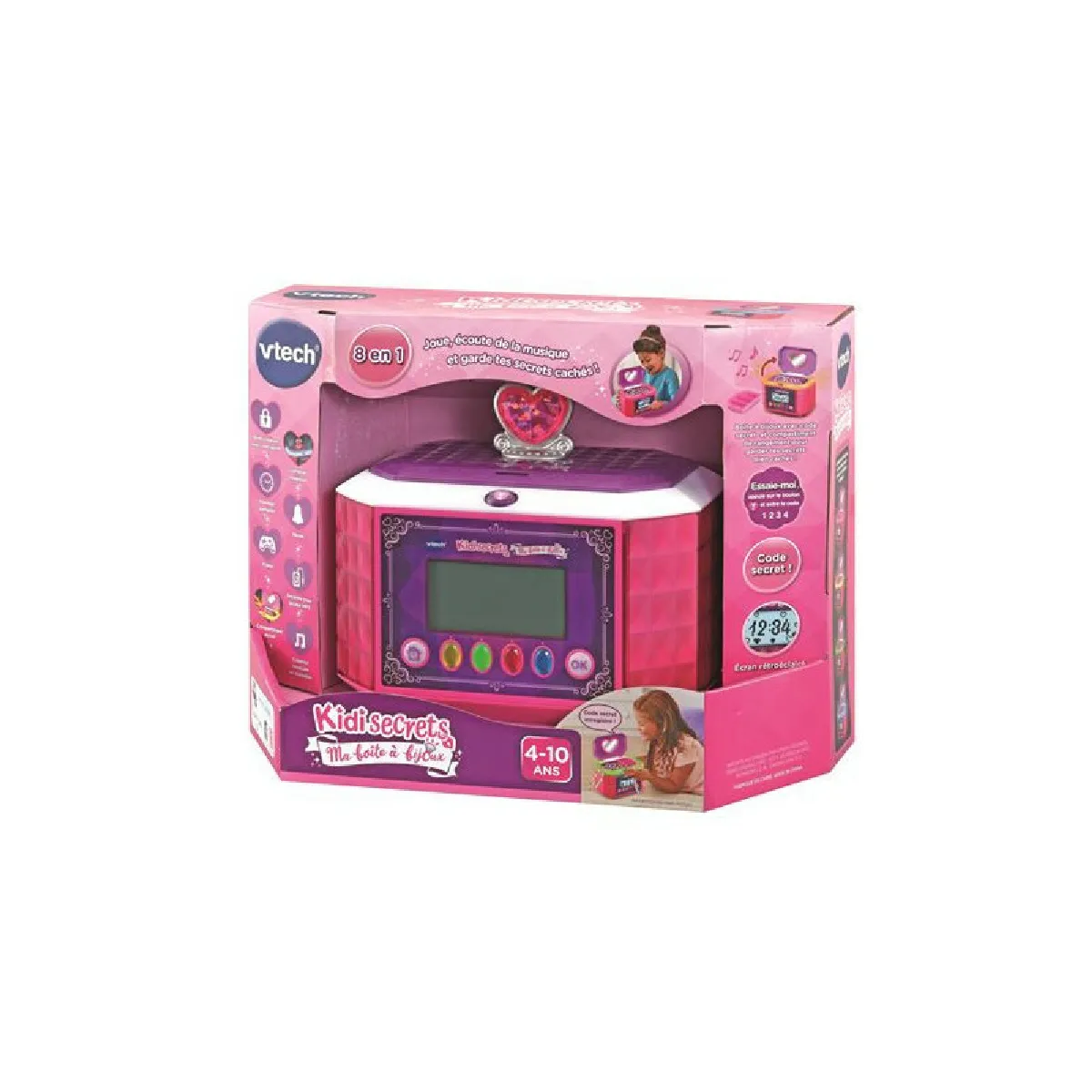 VTech KidiSecrets Ma Boîte à Bijoux Coffre Fort Secret 8 en 1 avec Code Enceinte 9 Jeux Jouet Électronique Sons et Lumières Cadeau Enfant de à Contenu en Français - vue 6