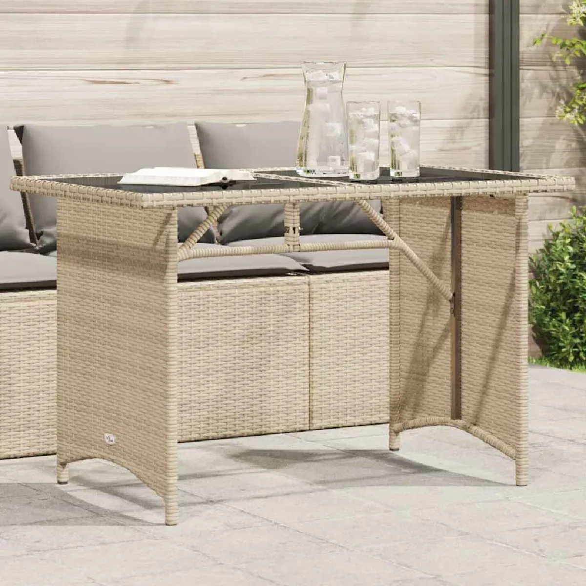 vidaXL Table de jardin avec dessus en verre 110x68x70 cm rotin table d'extérieur table à manger de jardin meuble de 366353 - vue 2