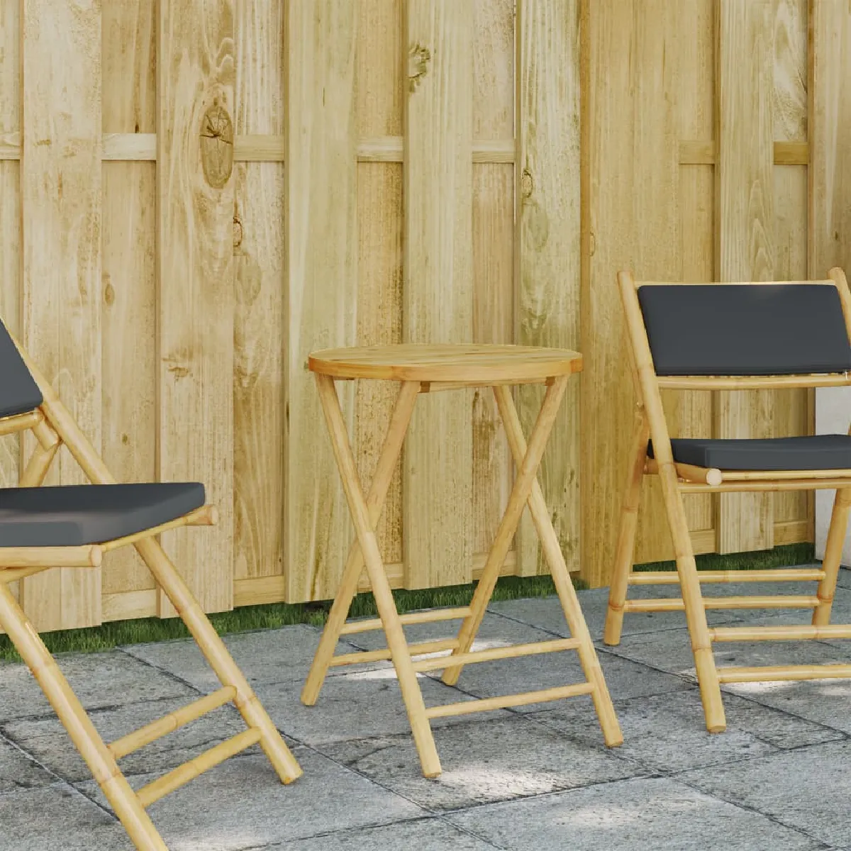 Non Communiqué Gris Vidaxl Table De Jardin Pliable Ø55x75 Cm Bambou, Table De Jardin En Bambou, Table De Patio, Meuble D’extérieur, Table 365881 - Image 3