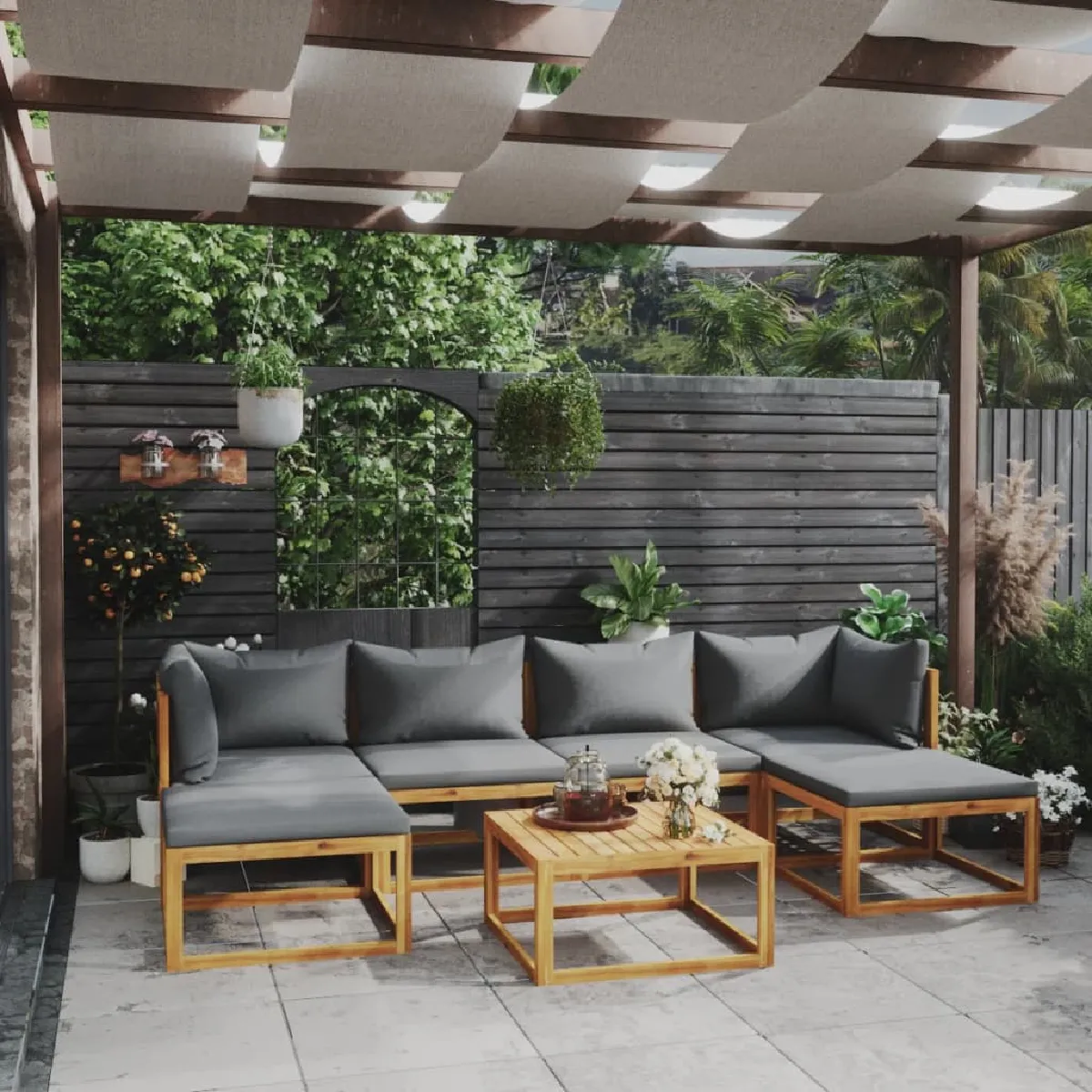 VIDAXL Salon de jardin 7 pcs avec coussins Bois d'acacia solide - vue 2