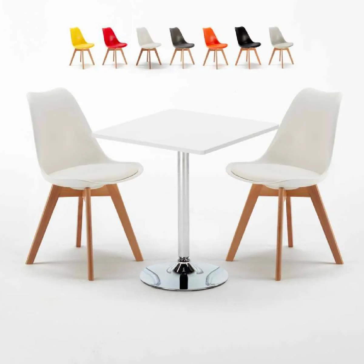 Ahd Amazing Home Design Table carrée blanche 70x70 cm avec 2 chaises Nordica Cocktail