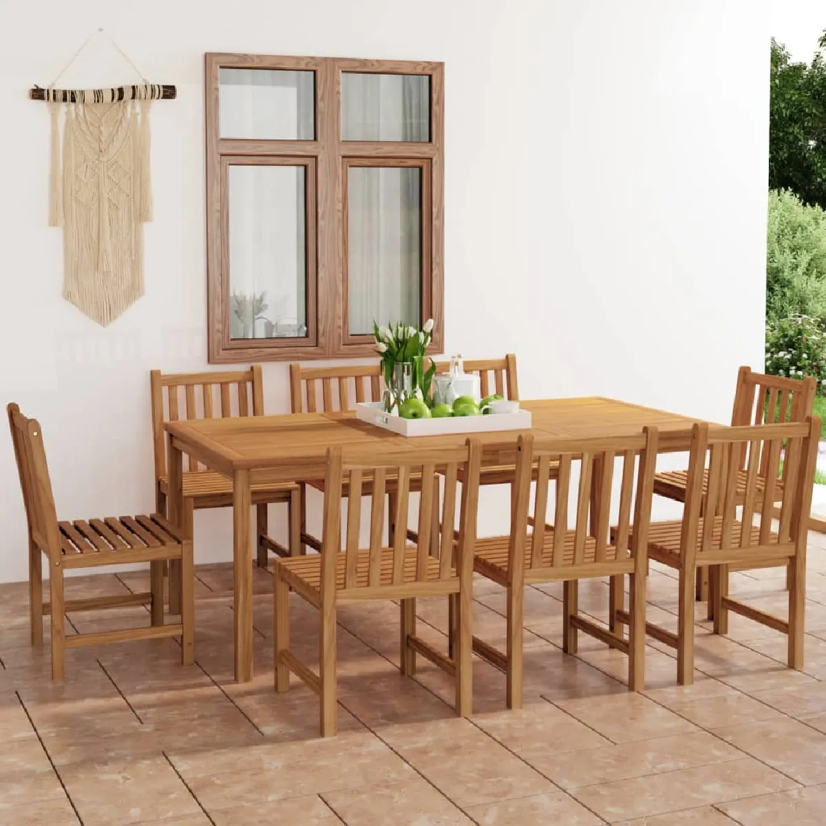 vidaXL Bois de Teck Solide Ensemble de Salle à Manger de Jardin 9 pcs Salon de Jardin Table et Chaises de Patio Mobilier à 3059942 - vue 2