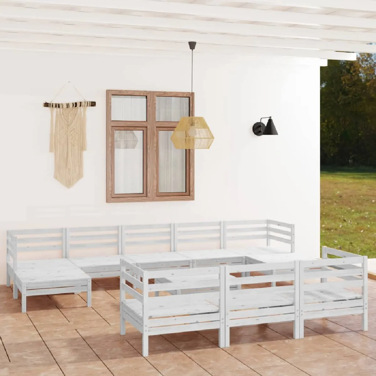 vidaXL Salon de jardin 11 pcs - Blanc