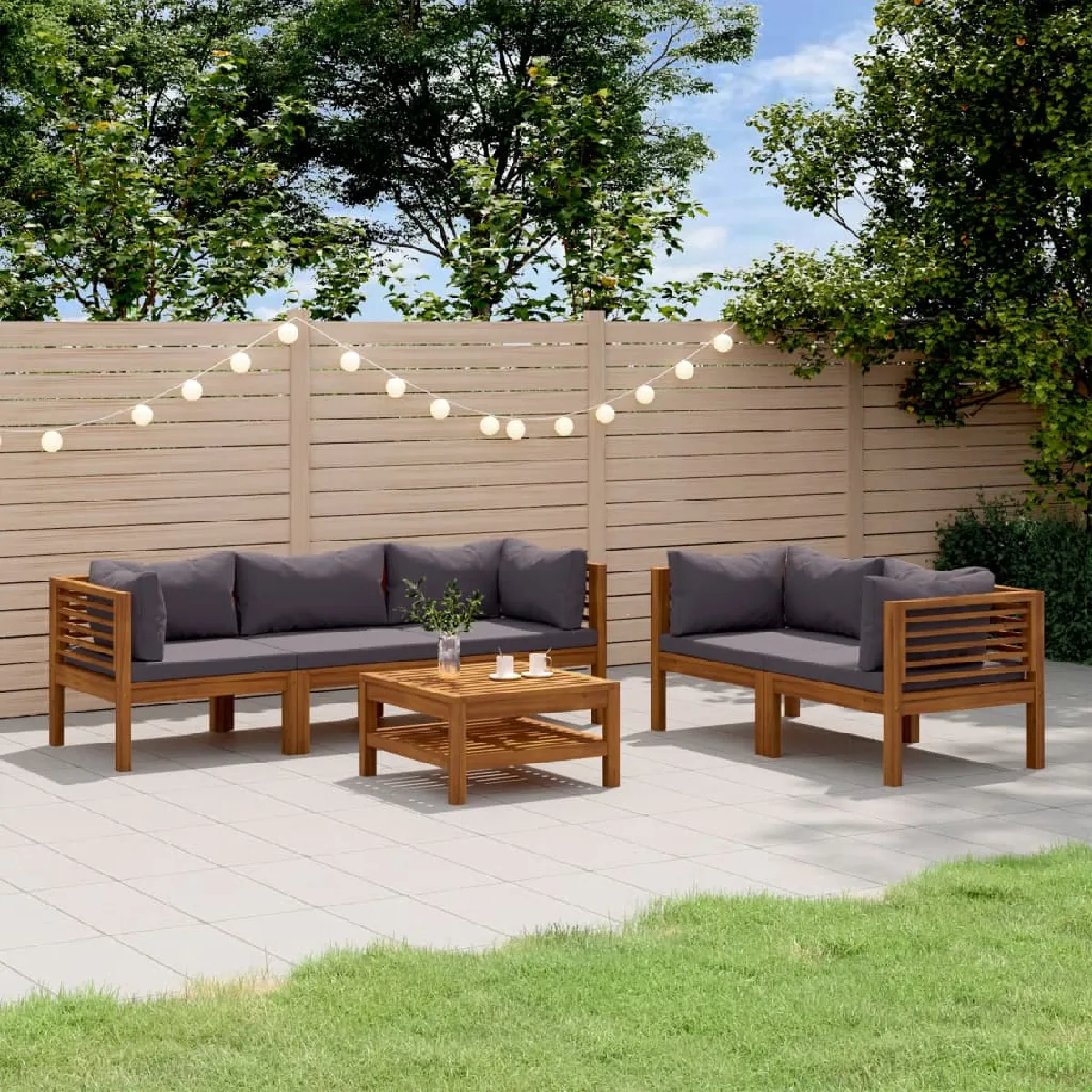 vidaXL Salon de jardin 6 pcs Bois d'acacia solide - vue 2