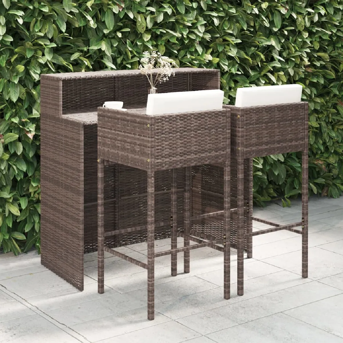 vidaXL Meubles de bar de jardin 3 pcs - Résine tressée, Marron vidaXL Meubles de bar de jardin 3 pcs - Résine tressée, Marron