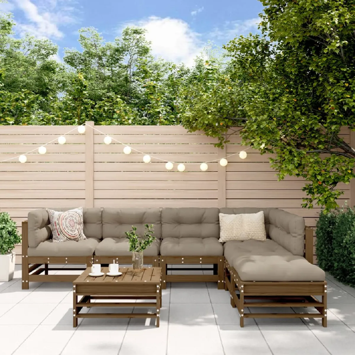 vidaXL Salon de Jardin avec Coussins 7 pcs Canapés avec Dossier et Accoudoir Ensemble de Meubles avec Table Basse Patio 3185979