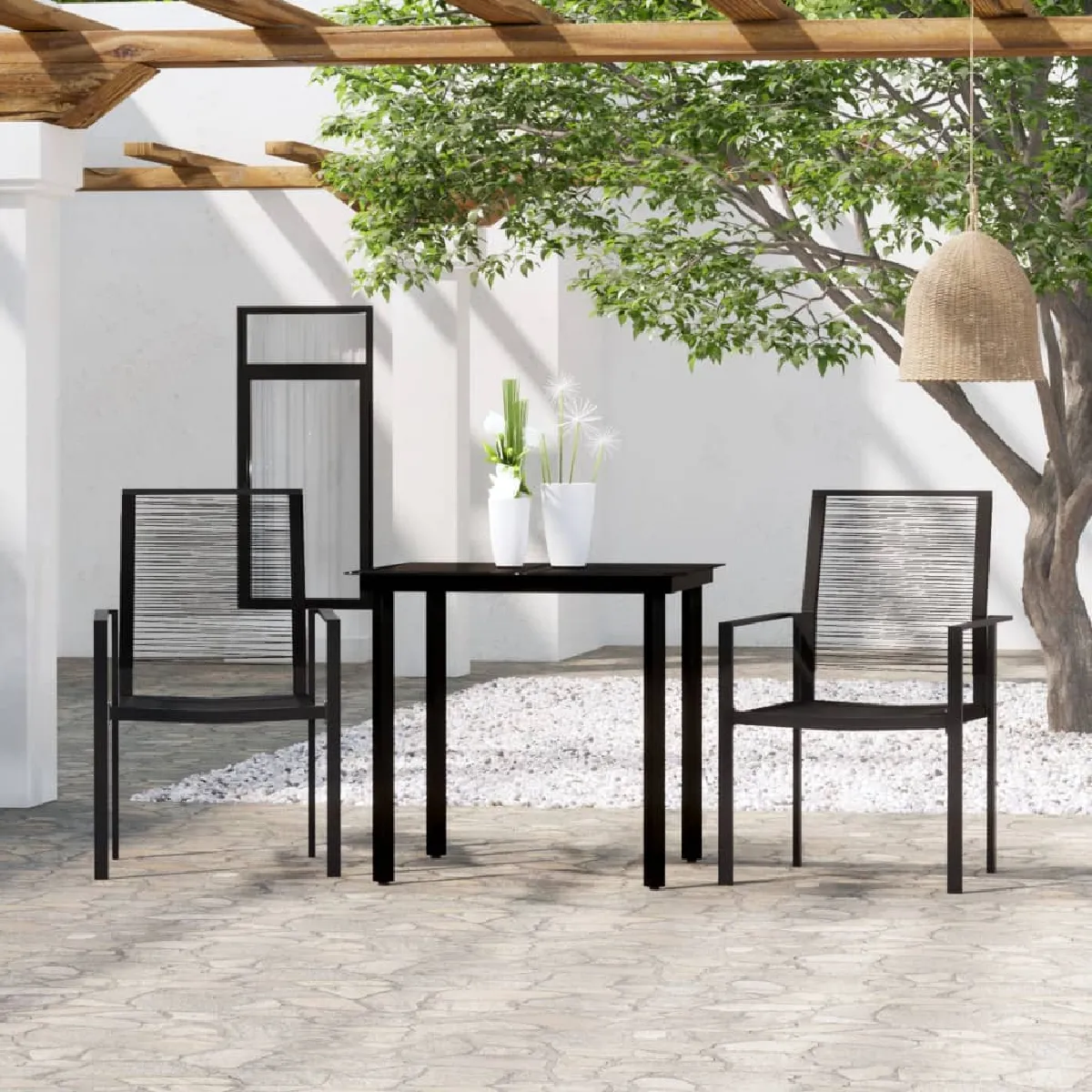 Vidaxl Noir Ensemble À Manger De Jardin 3 Pcs