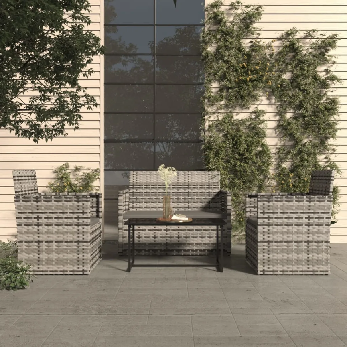 vidaXL Salon de jardin avec coussins 4 pcs résine tressée 319196 - vue 3