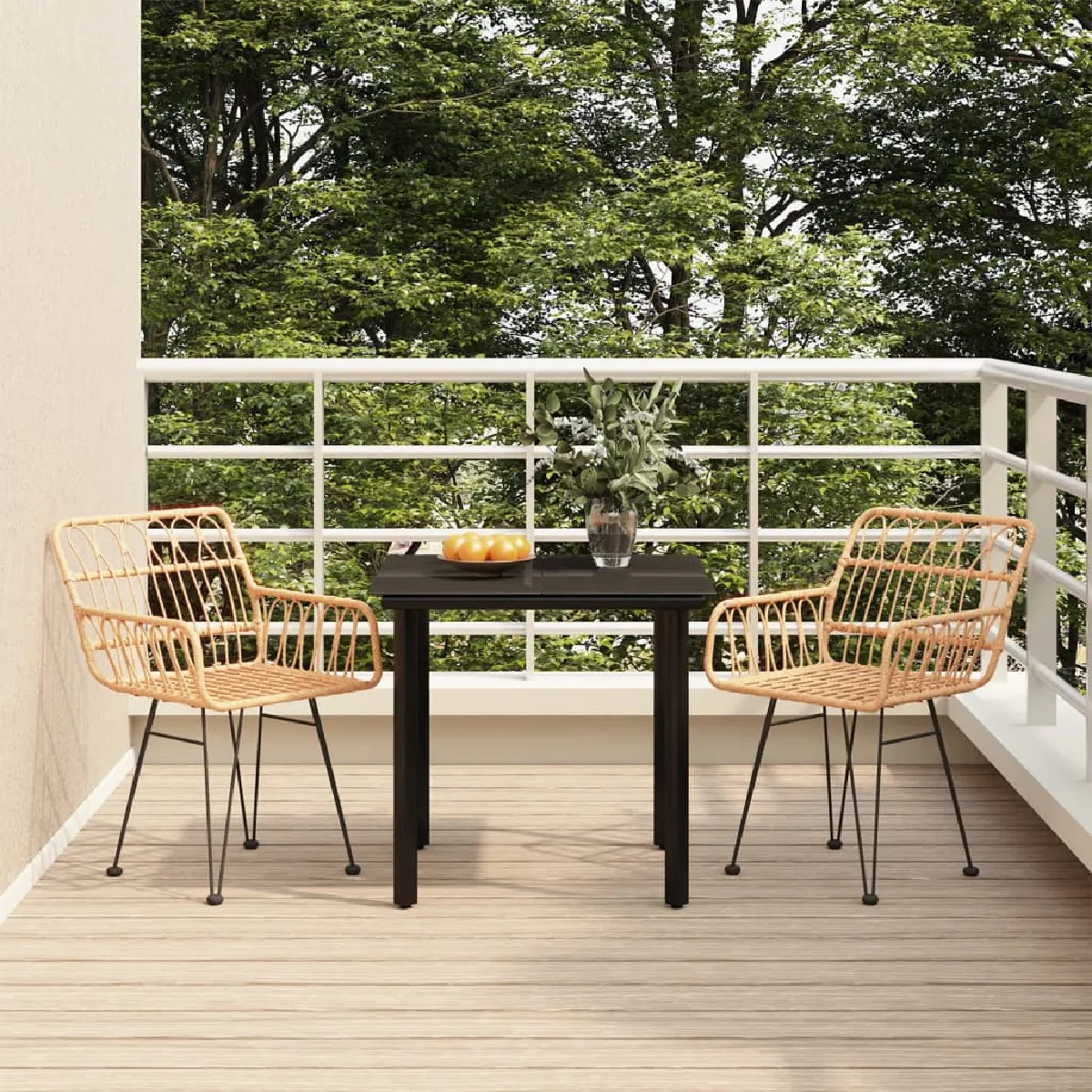 Vidaxl Noir Ensemble À Manger De Jardin 3 Pcs - Résine Tressée