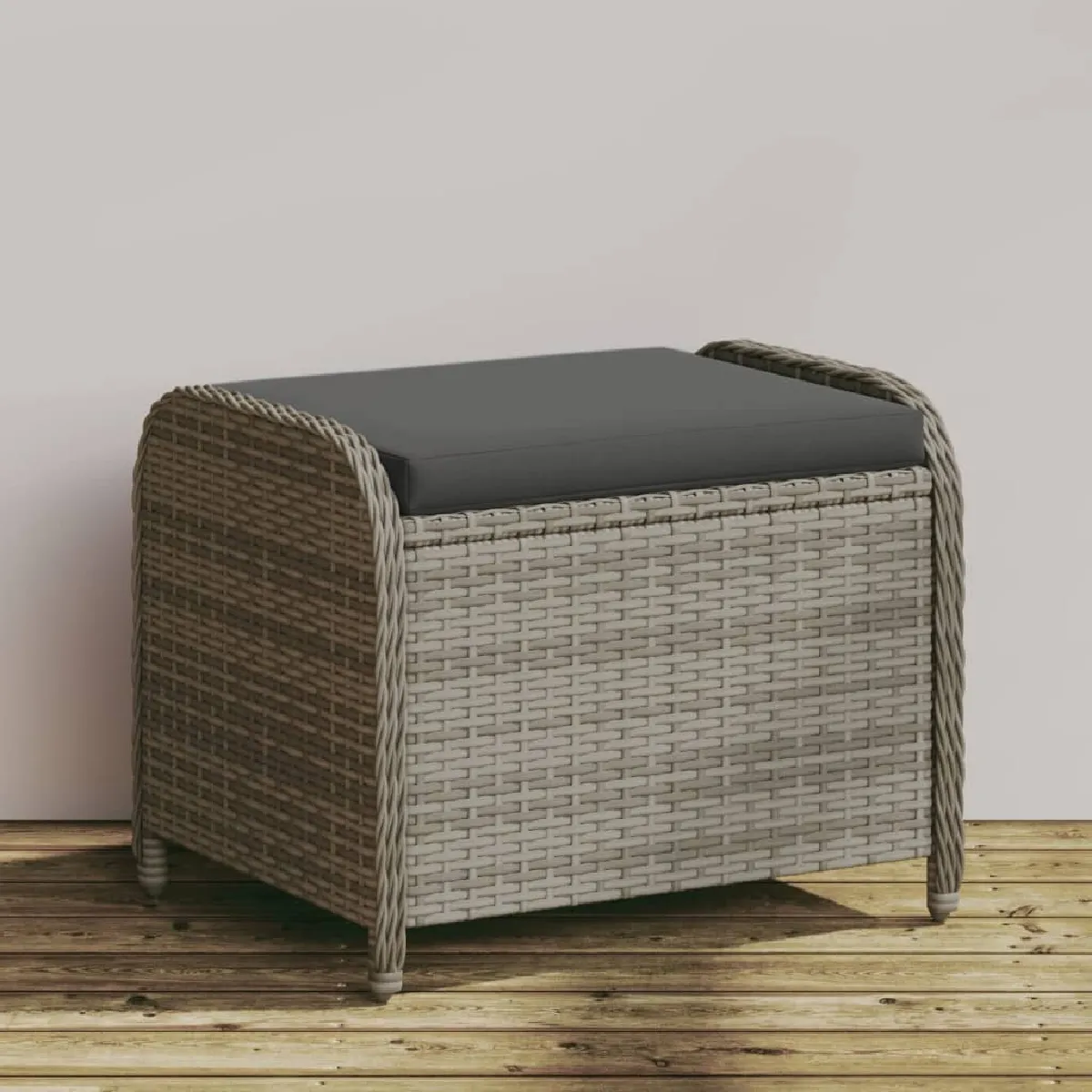 vidaXL Tabouret de jardin avec coussin Résine tressée - vue 8