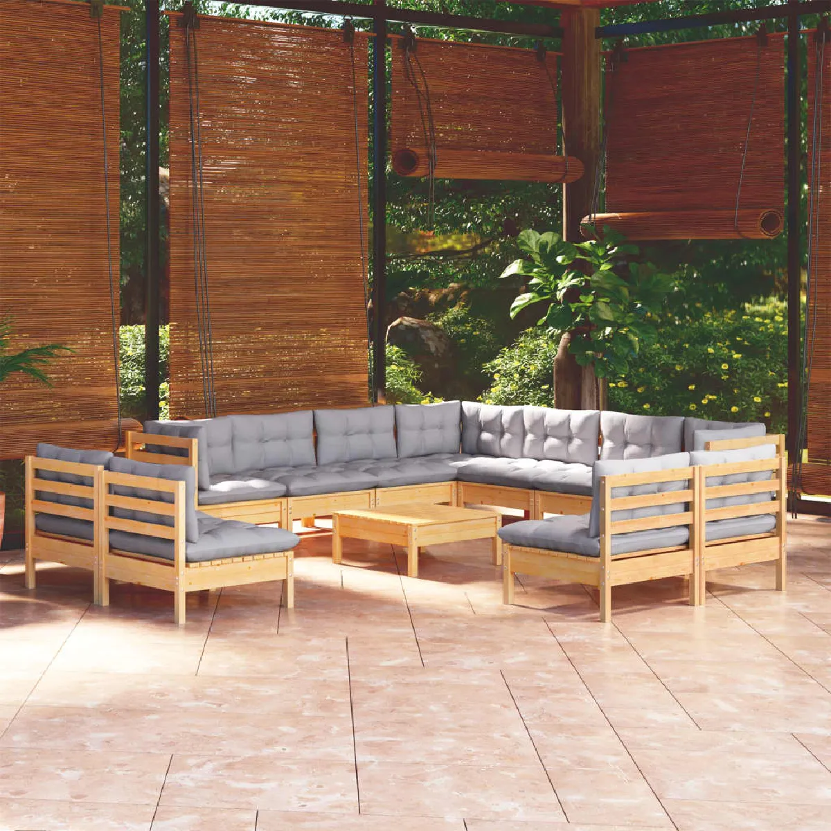 vidaXL Salon de jardin 9 pcs avec coussins Crème - vue 6